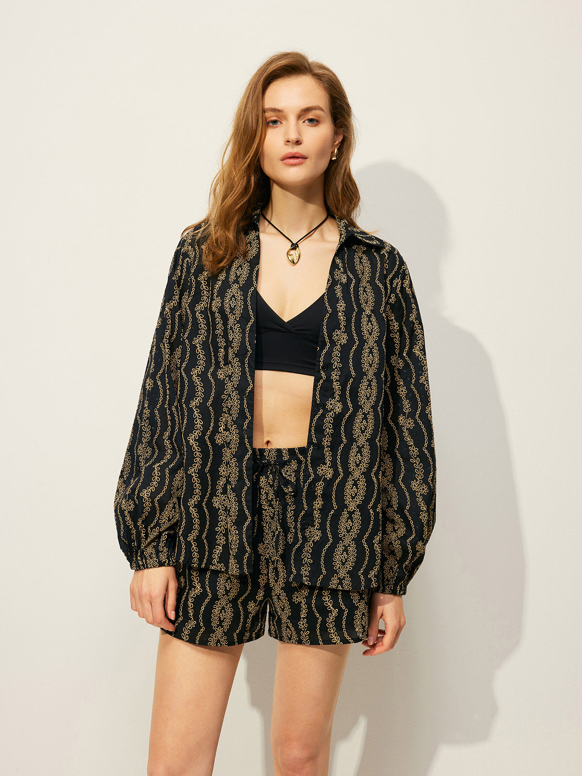 Printed Shirt Shorts Set Without Belt-Massicos