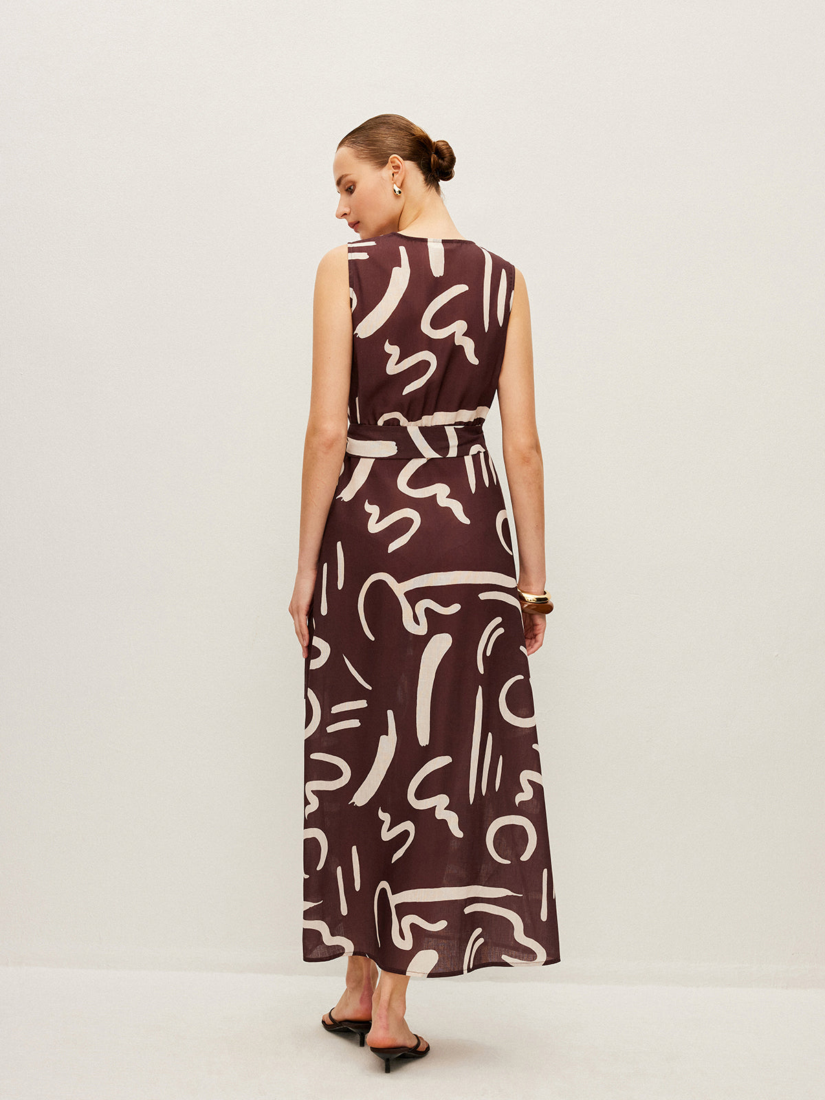 Abstract Print Wrap Dress With Tie Waist-Massicos