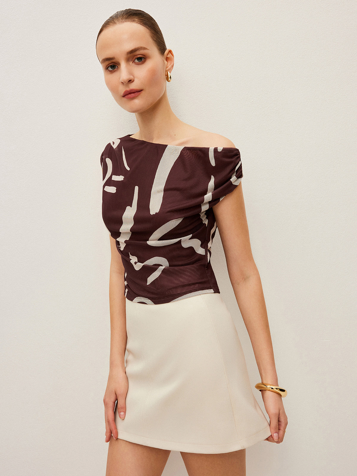 Abstract Print Off-Shoulder Top-Massicos