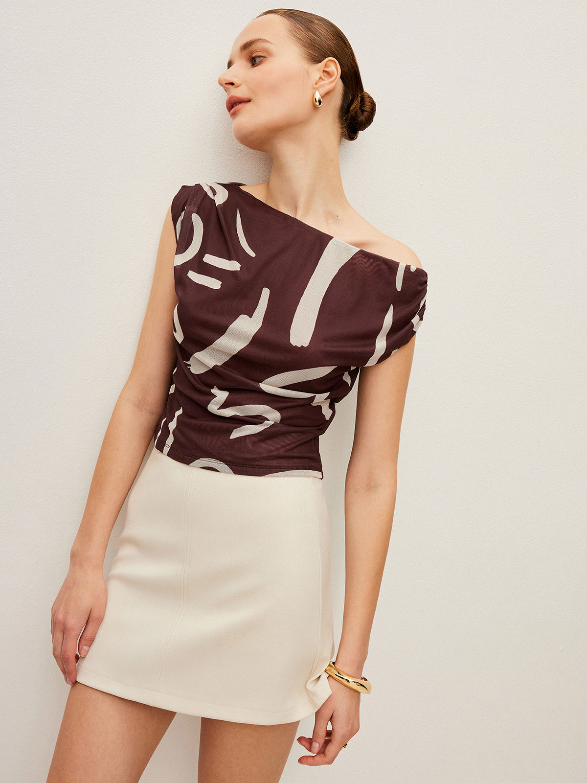 Abstract Print Off-Shoulder Top-Massicos