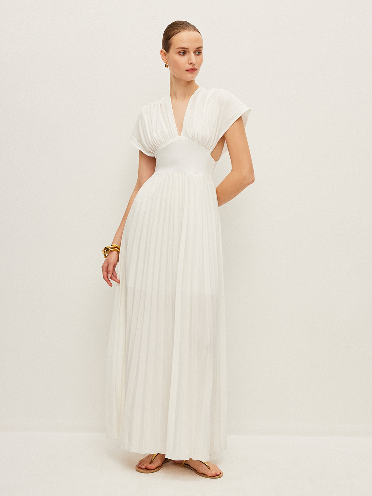 Pleated Cap-Sleeve Dress-Massicos