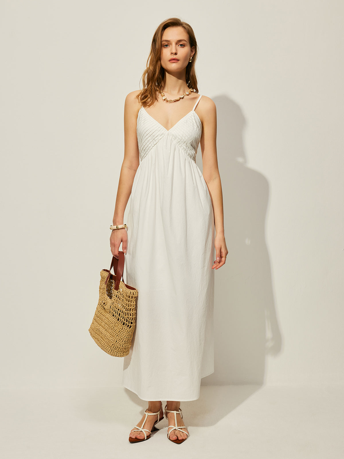 Cotton V-Neck Cami Dress-Massicos