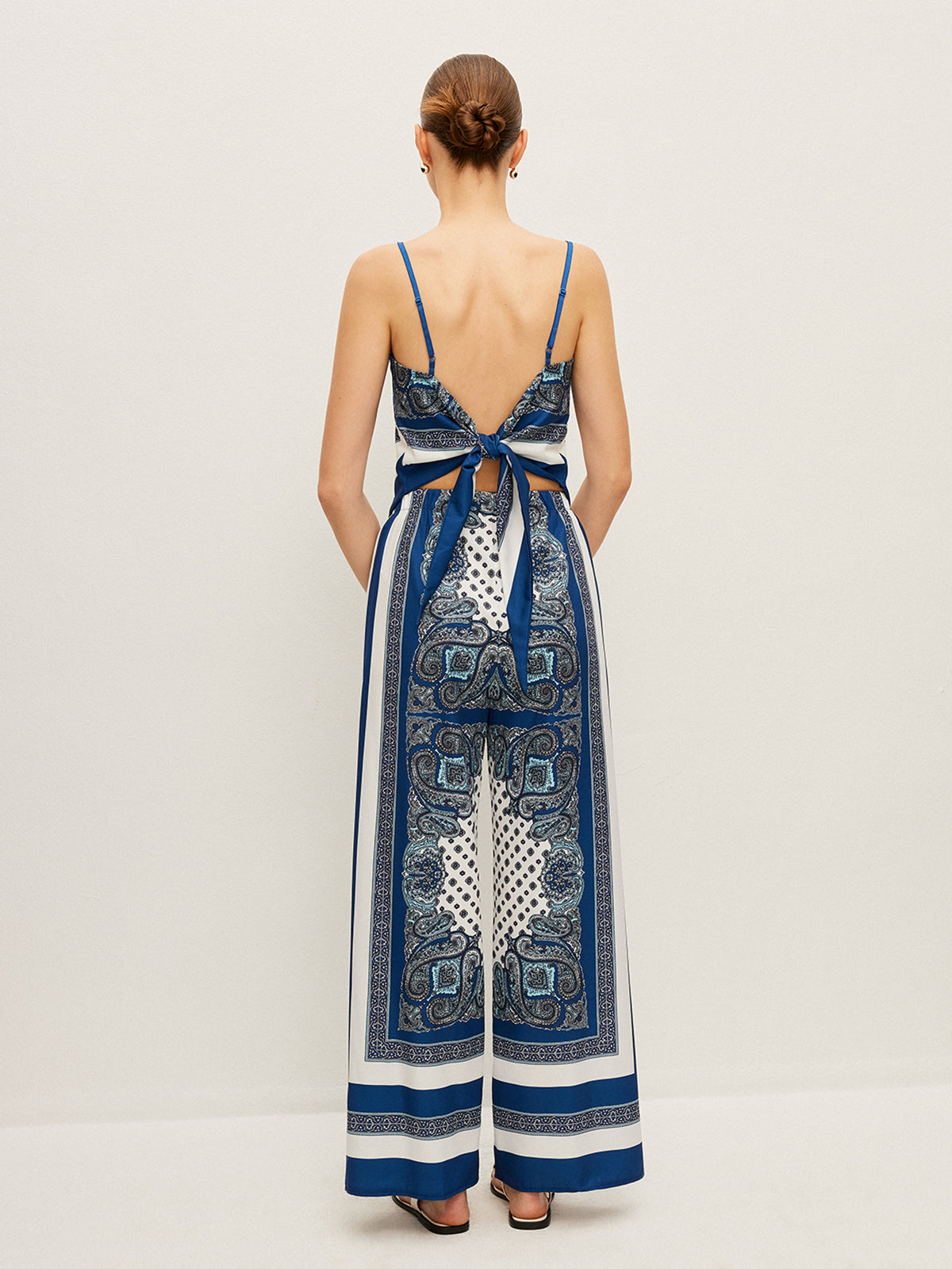 Back Tie Printed Pants Set-Massicos