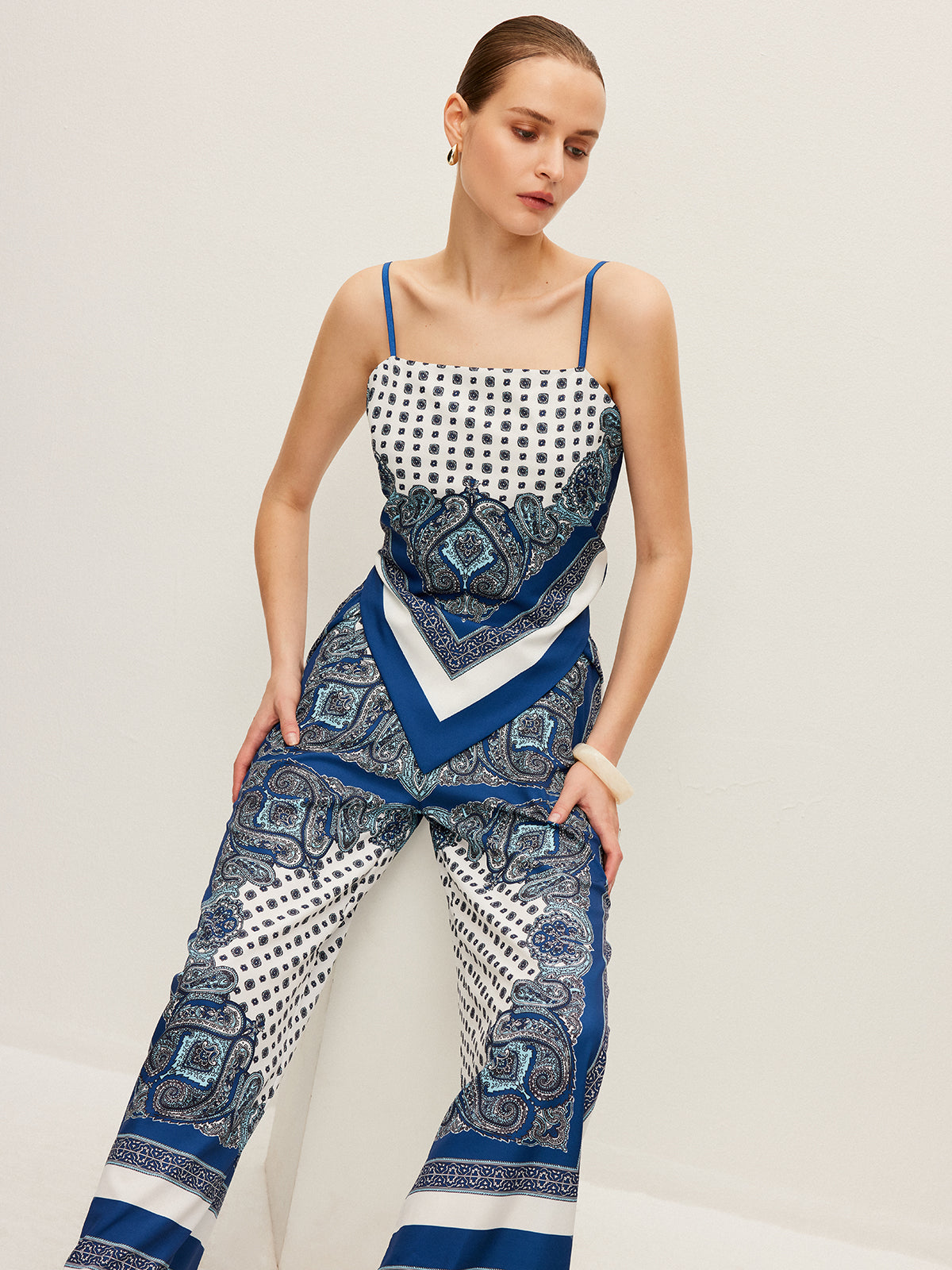 Back Tie Printed Pants Set-Massicos