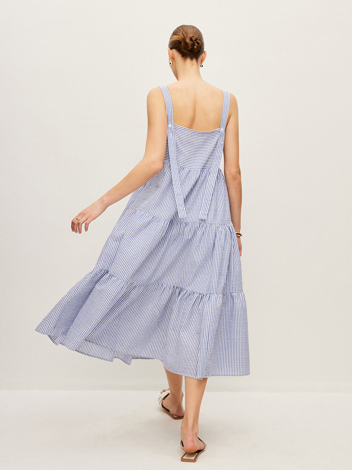 Striped Button-Detail Sleeveless Dress-Massicos