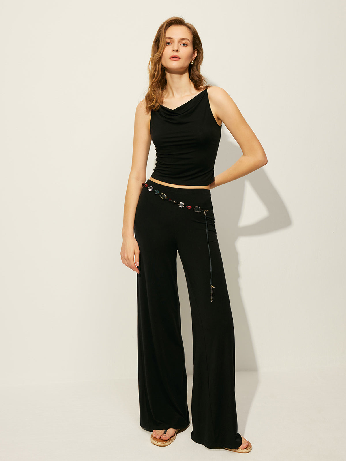 Sleeveless Top Pants Set Without Belt-Massicos