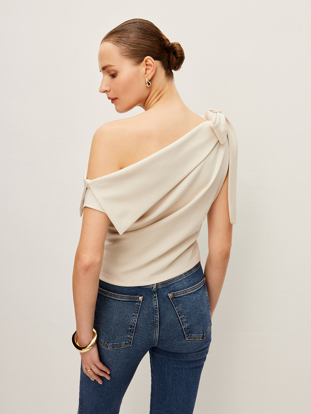 One-Shoulder Top With Bow Detail-Massicos