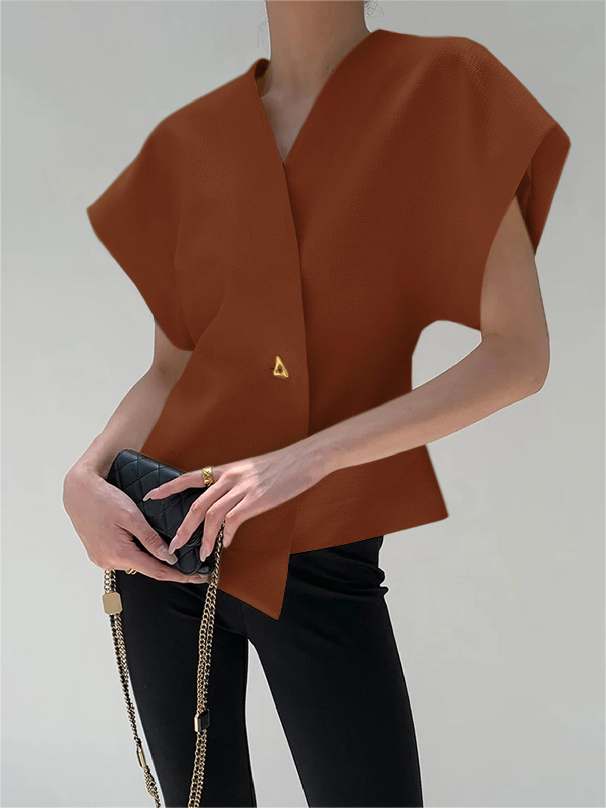 Trendy V-Neck Button Down Blouse-Massicos