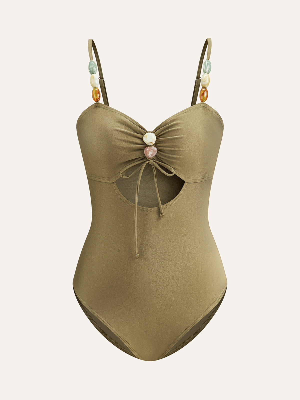Beaded Strap Cut-out One-Piece Swimsuit-Massicos