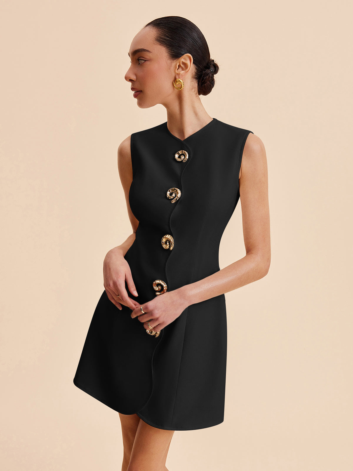 Asymmetrical Button-Up Sleeveless Dress-Massicos