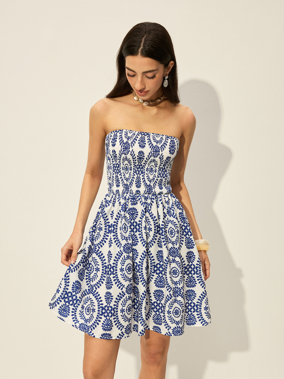 Strapless Floral Print Dress-Massicos