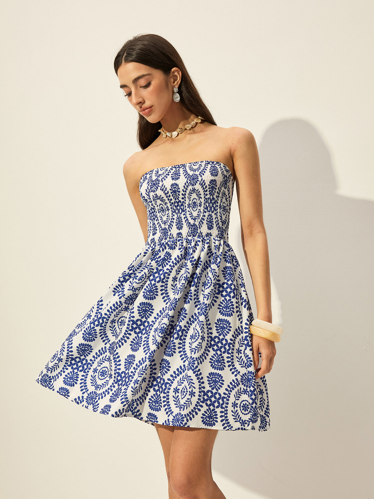 Strapless Floral Print Dress-Massicos