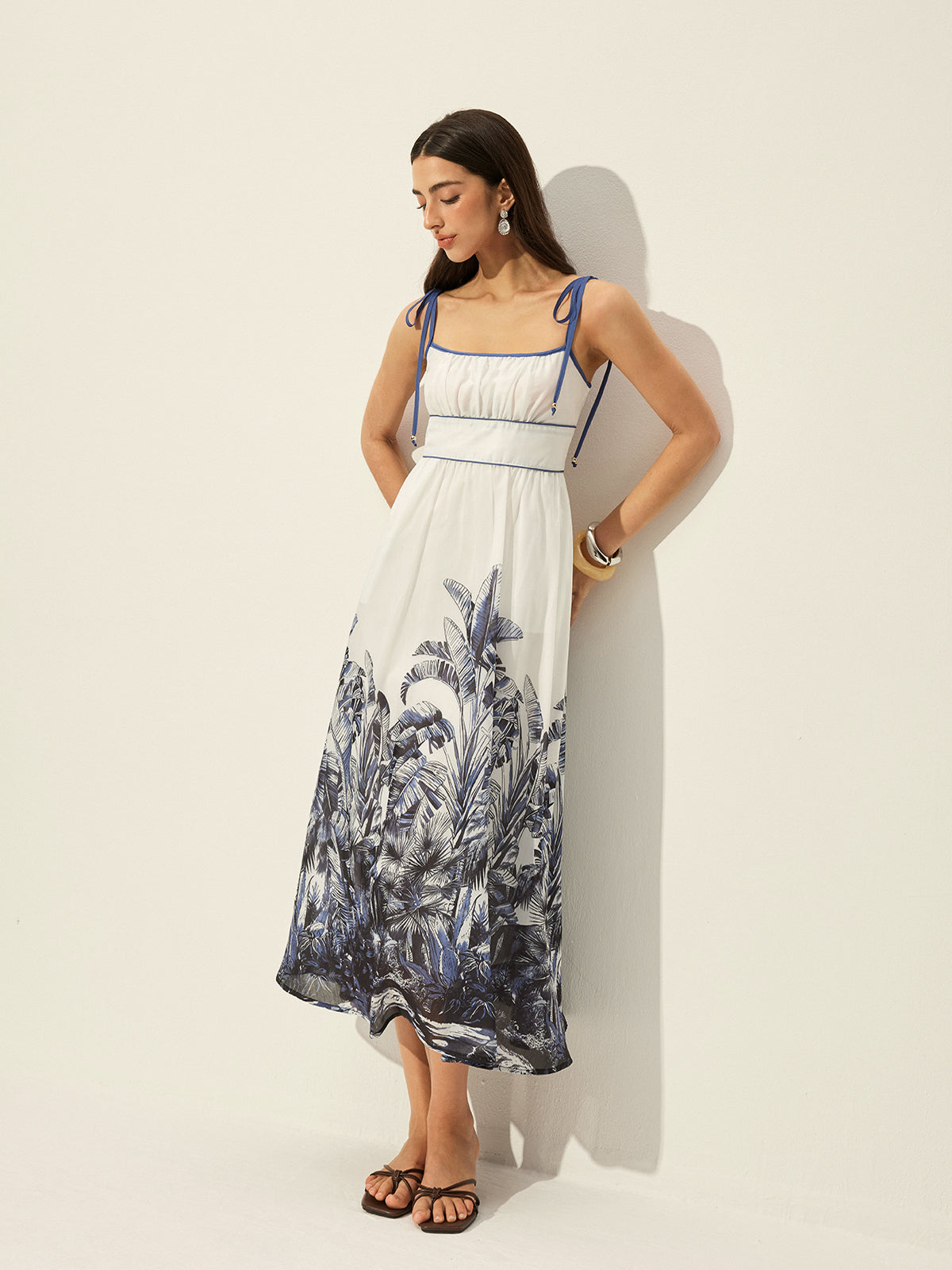 Tropical Print Tie-Strap Dress-Massicos