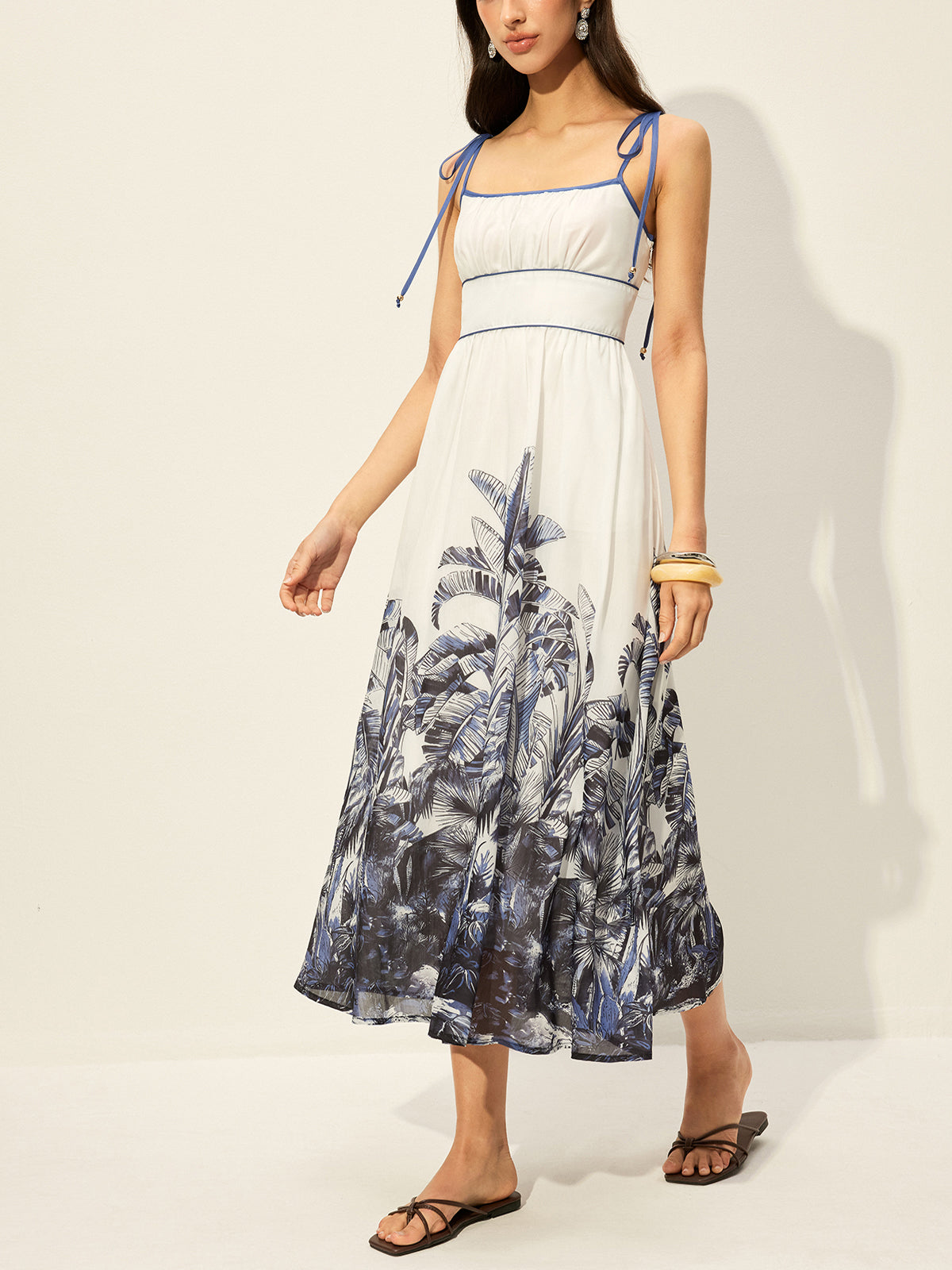 Tropical Print Tie-Strap Dress-Massicos