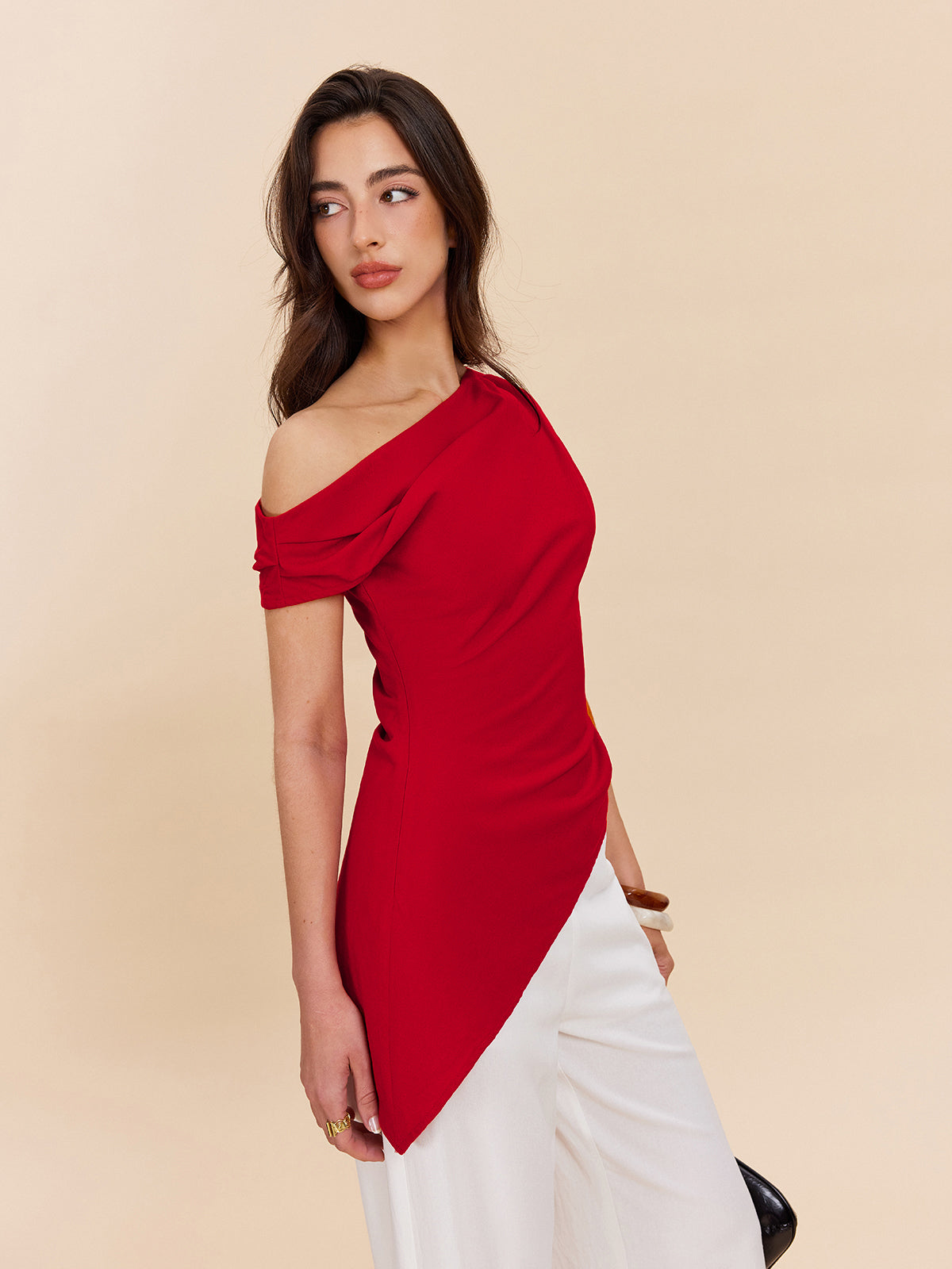 Cotton & Linen One-Shoulder Top-Massicos