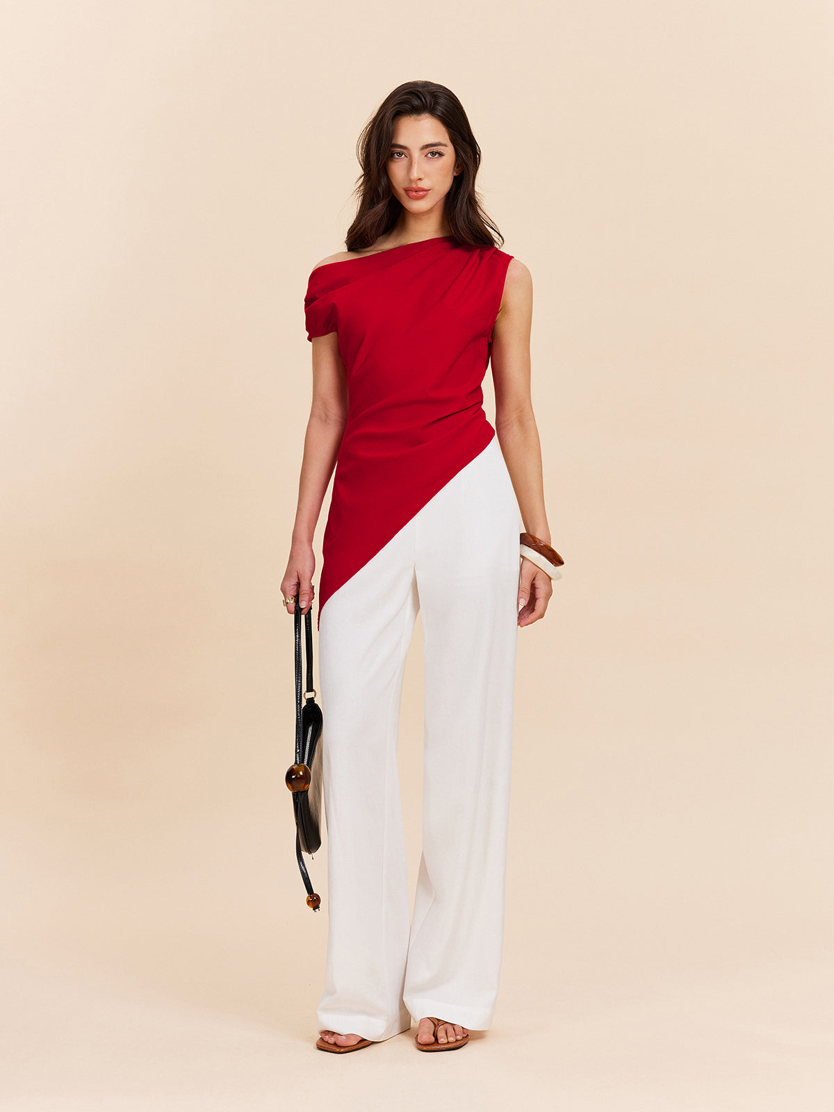 Cotton & Linen One-Shoulder Top-Massicos