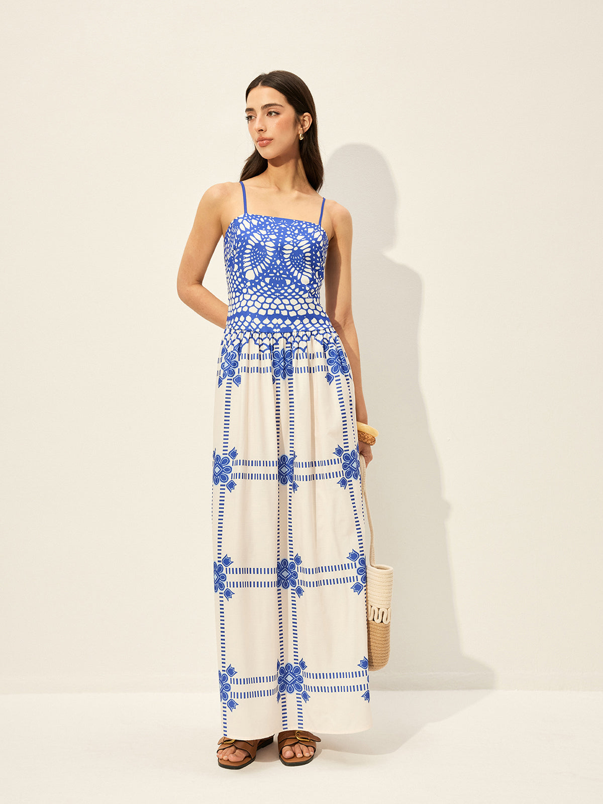 Print Adujstable Spaghetti Strap Zipper Dress-Massicos