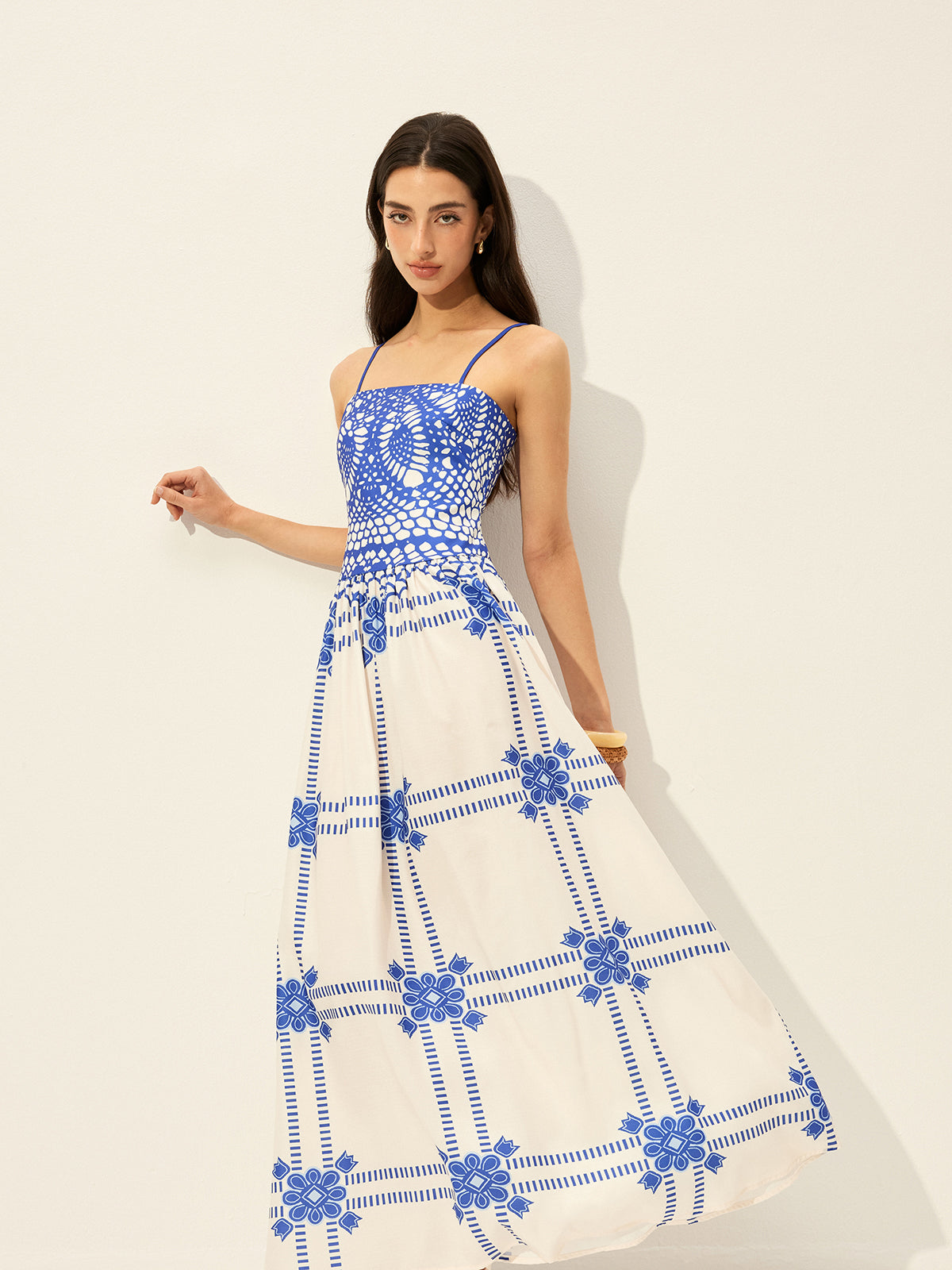 Print Adujstable Spaghetti Strap Zipper Dress-Massicos