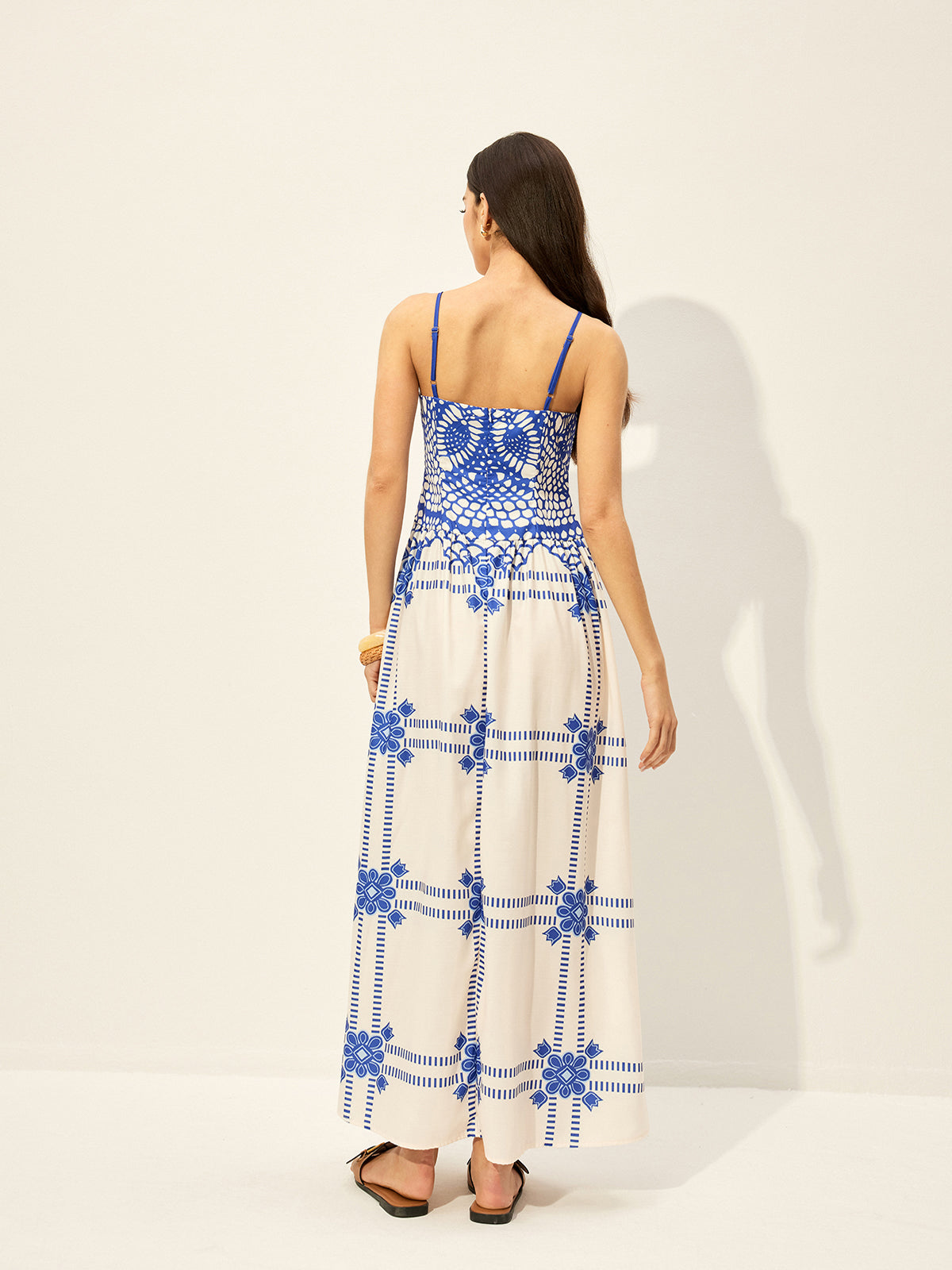 Print Adujstable Spaghetti Strap Zipper Dress-Massicos