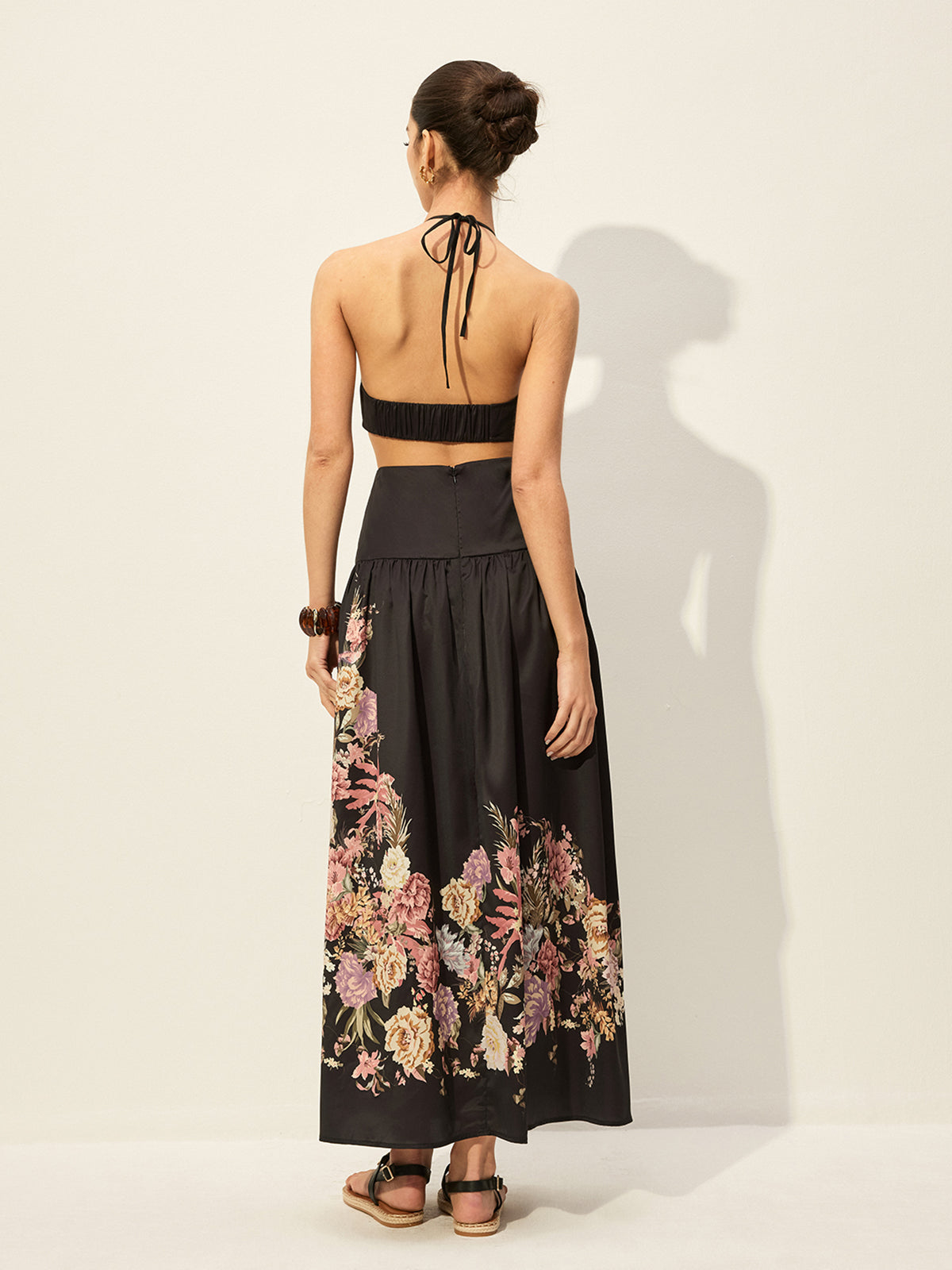 Floral Print Halter Neck Dress With Cut-Out Detail-Massicos