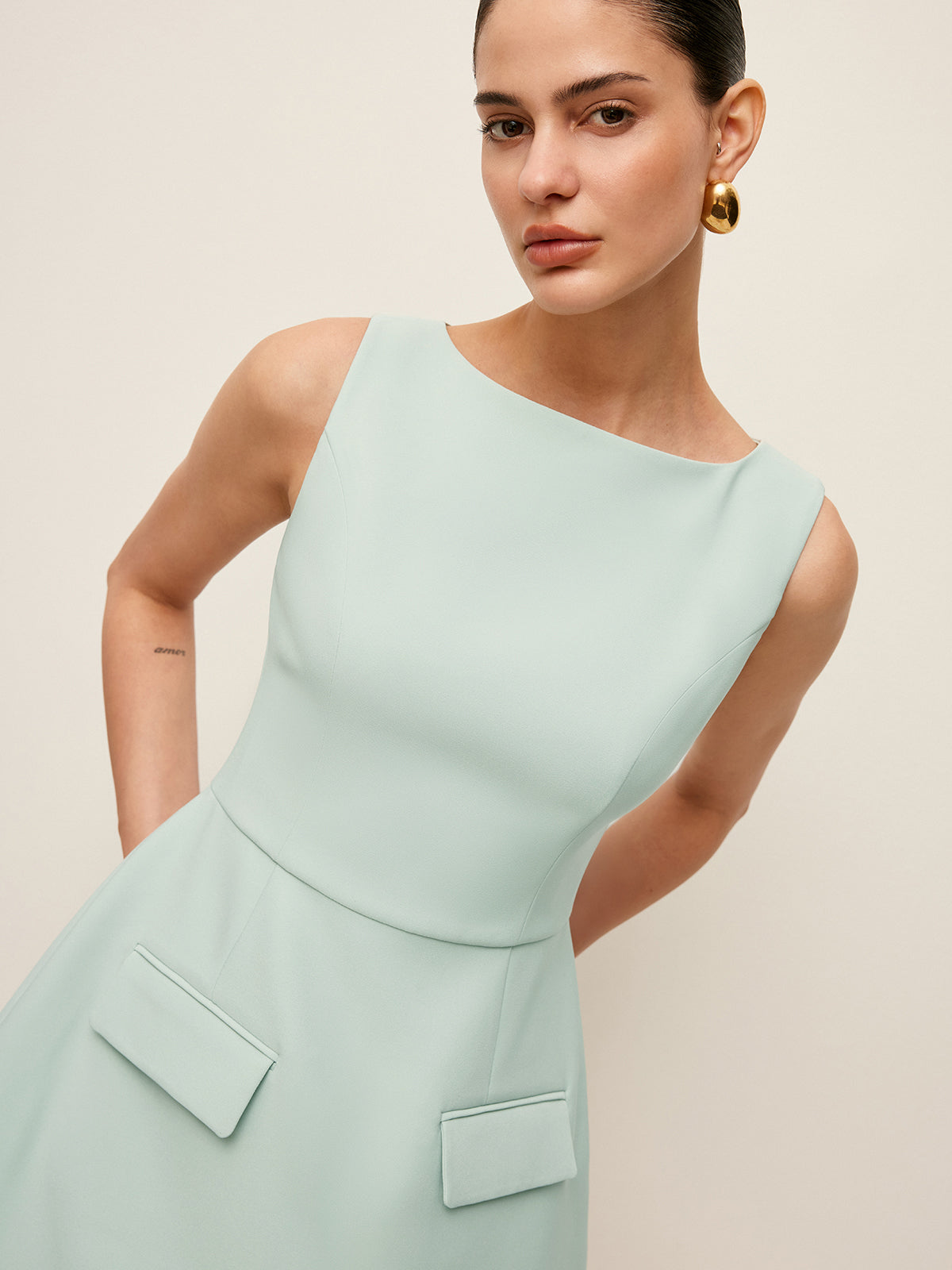 Pocket Detail Sleeveless Dress-Massicos