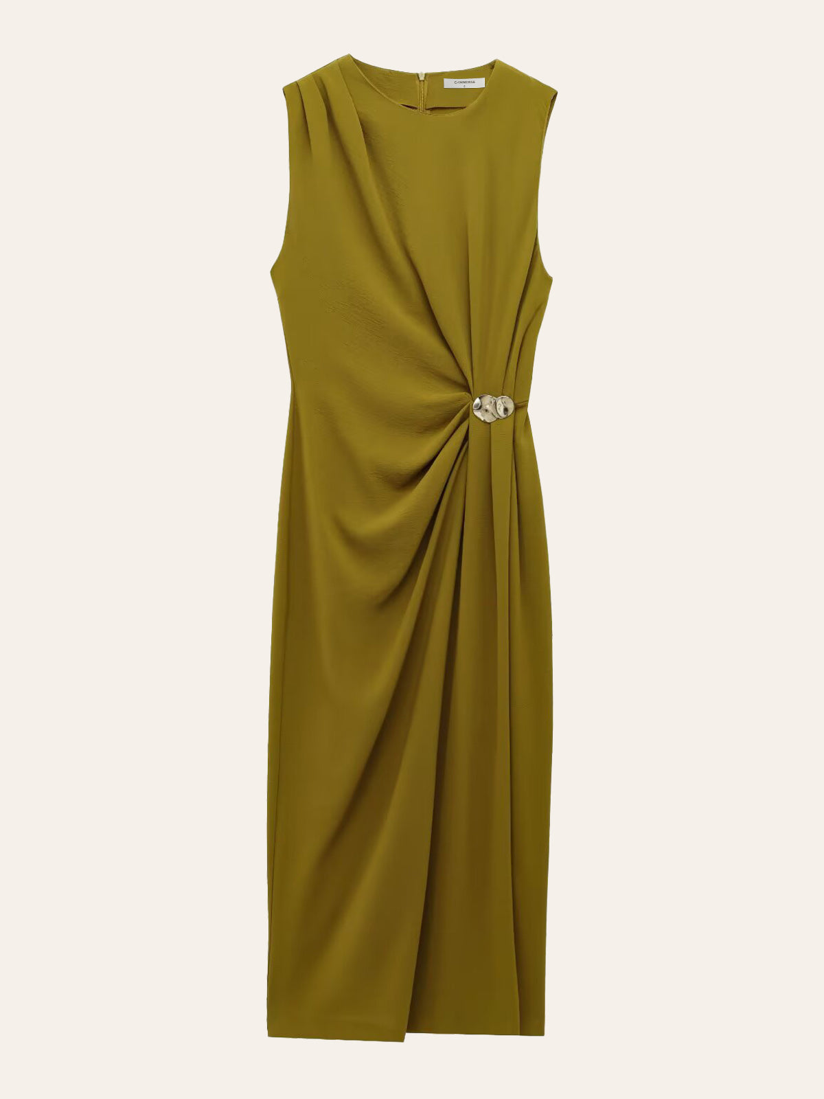 Metal Detail Shirred Waist Sleeveless Spilt Dress-Massicos