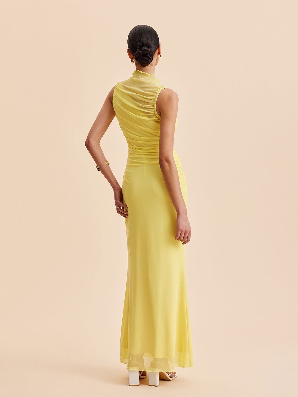 Mesh Ruched Sleeveless Dress-Massicos