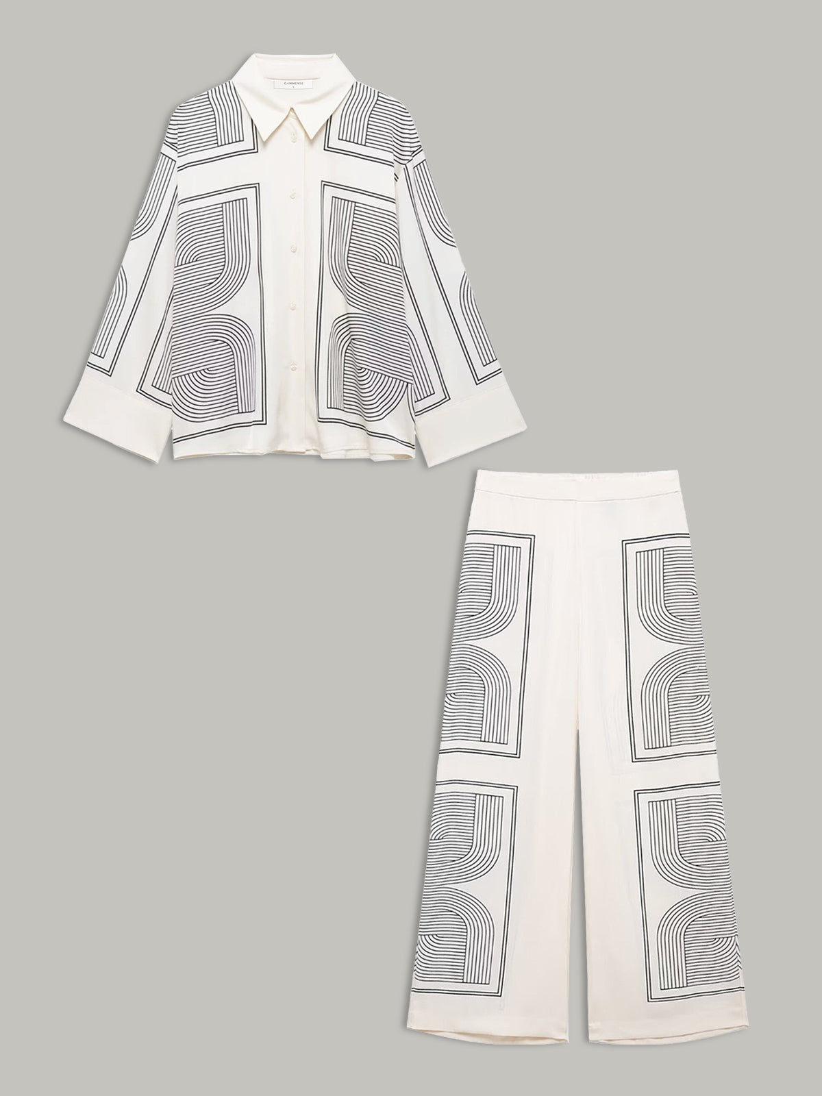 Mid-Waist Geometric Print Wide-Leg Pants-Massicos