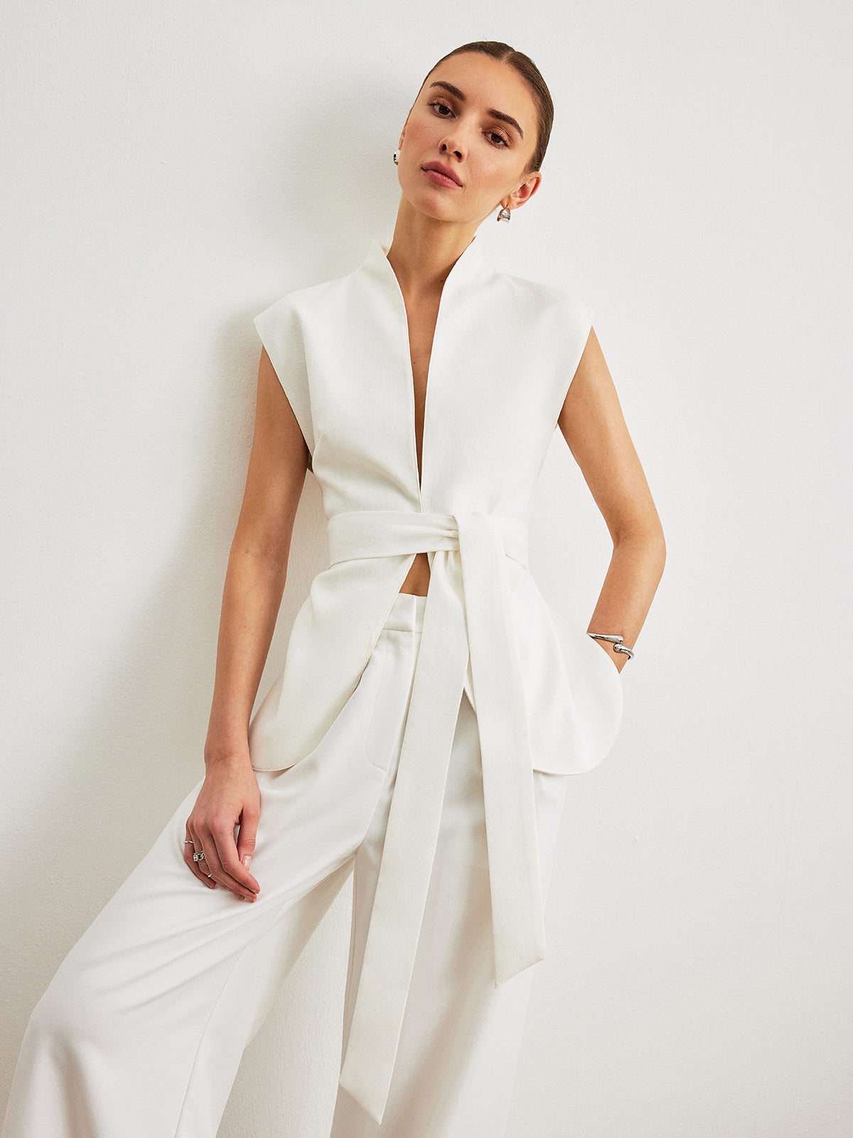 Belted Peplum Top-Massicos