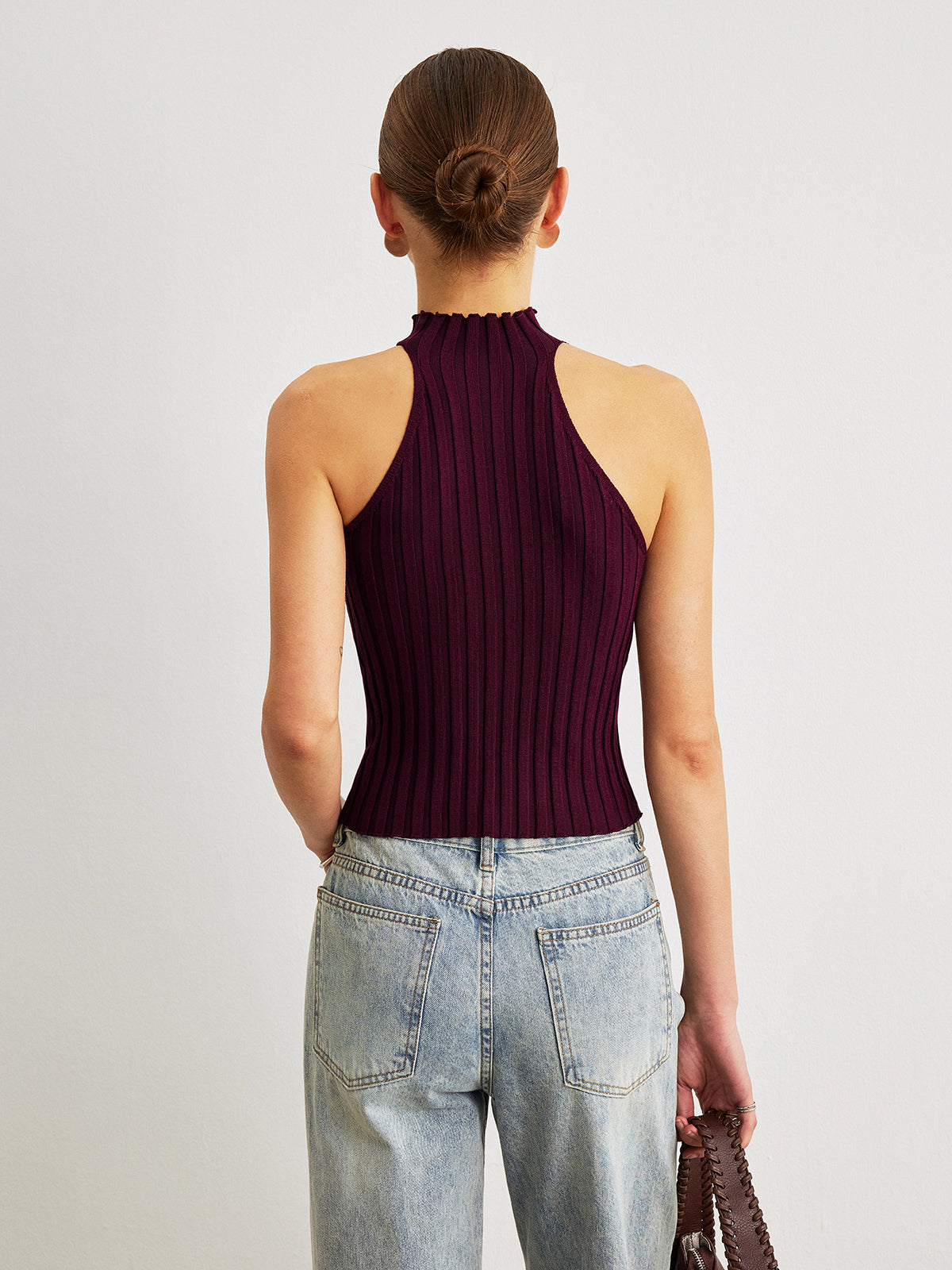 Ribbed Knit High-Neck Top-Massicos