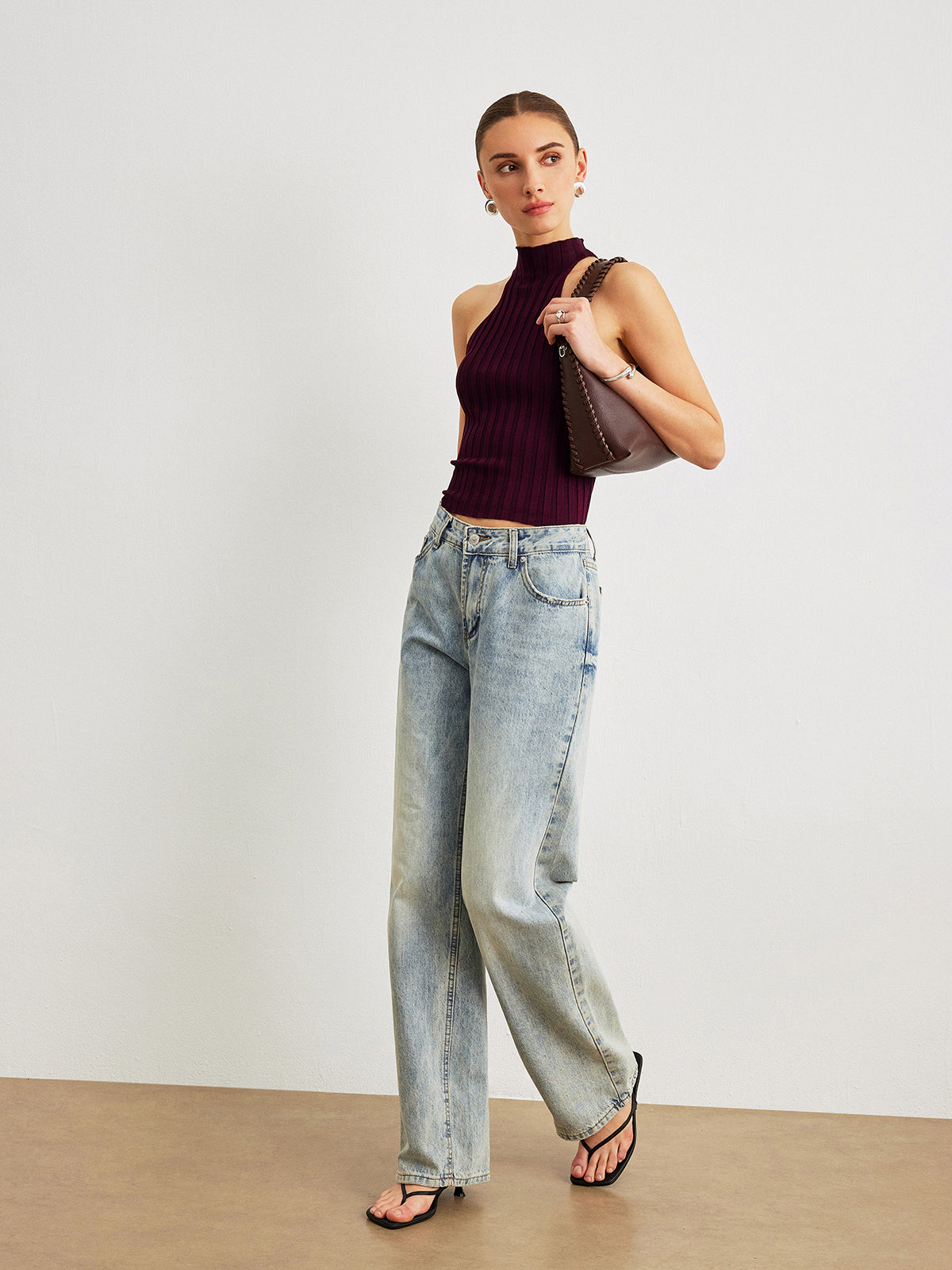 Ribbed Knit High-Neck Top-Massicos