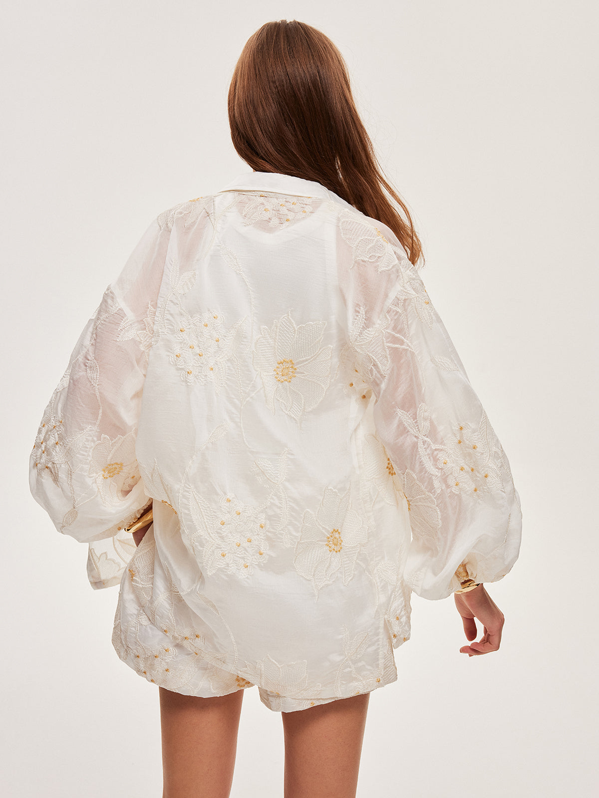 Semi-Sheer Floral Shorts Set-Massicos