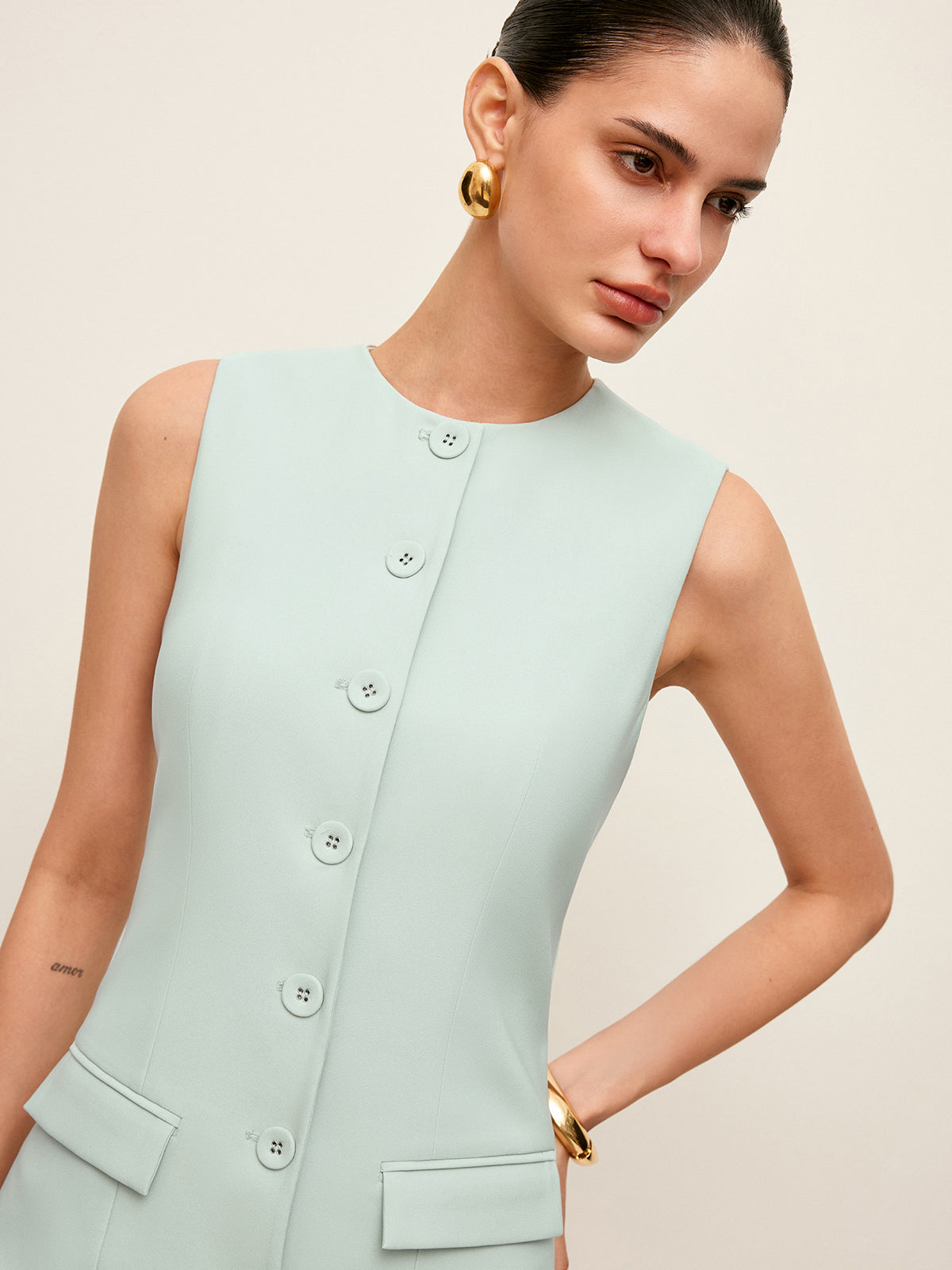 Button Front Dress With Pockets-Massicos