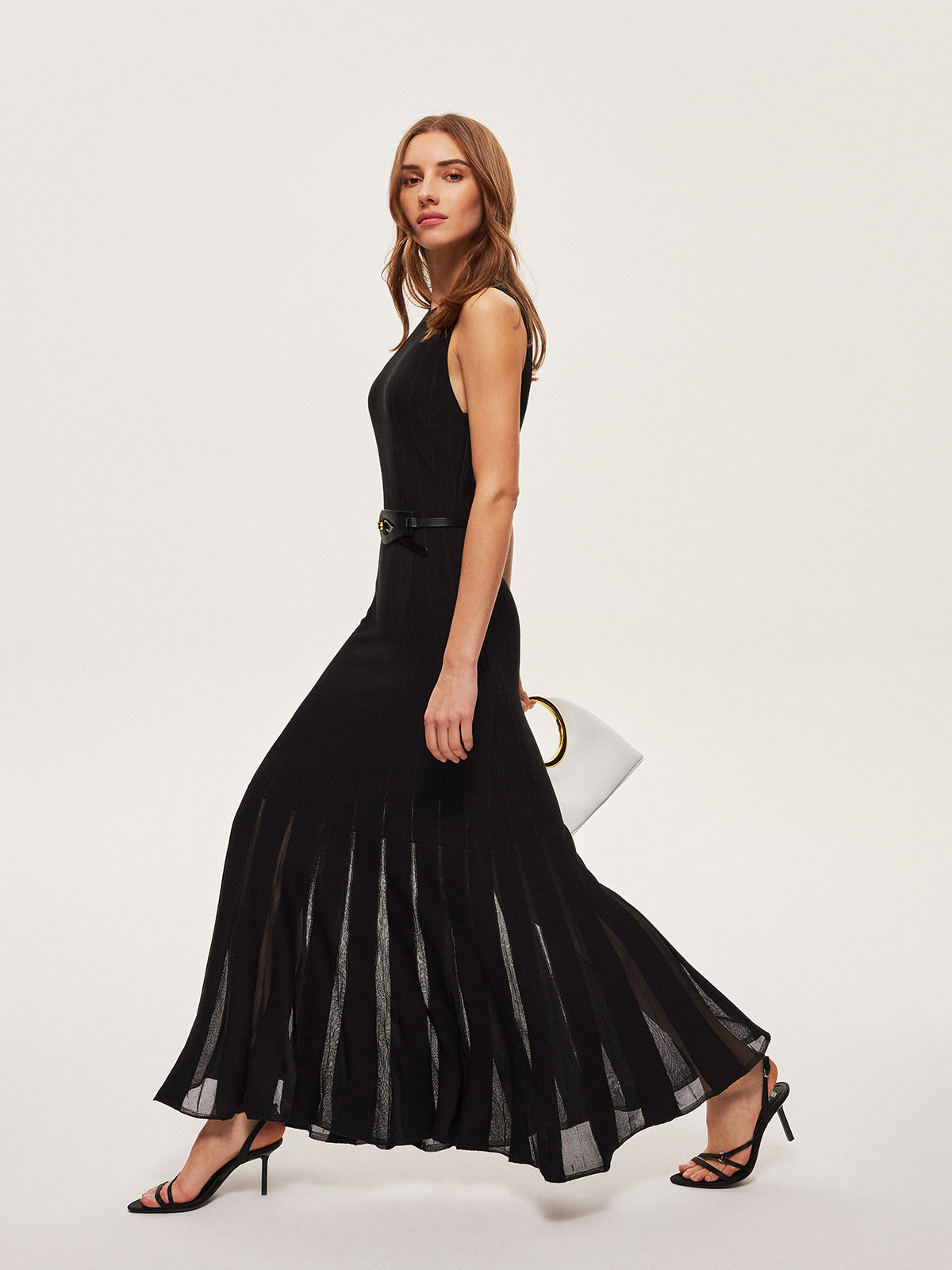Semi-Sheer Mesh Flared Dress Without Belt-Massicos