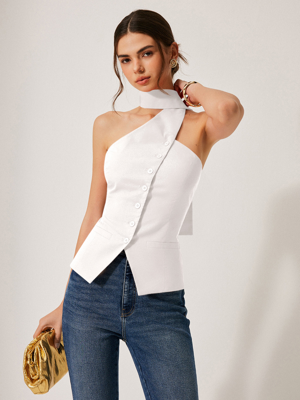 Cotton & Linen Halter Top With Decor Pockets-Massicos