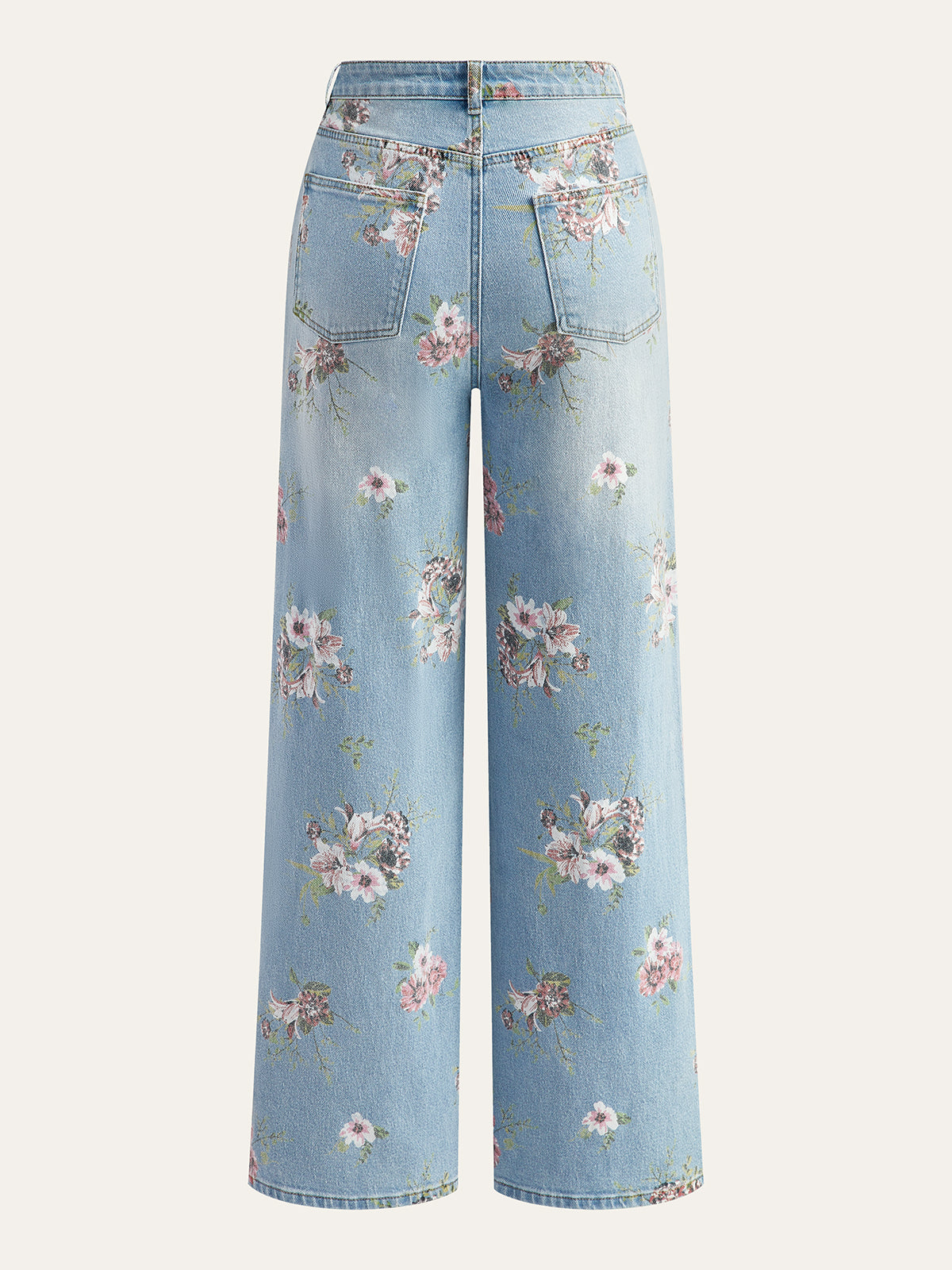 Floral Print Mid-Waist Denim Pants-Massicos