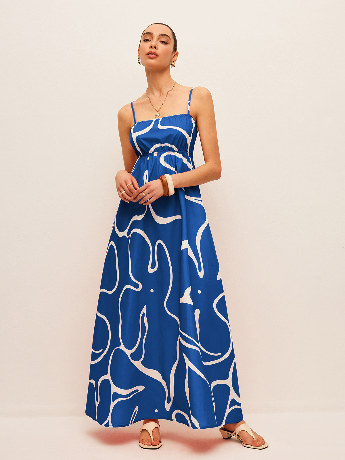 Printed Back Tie Detail Dress-Massicos