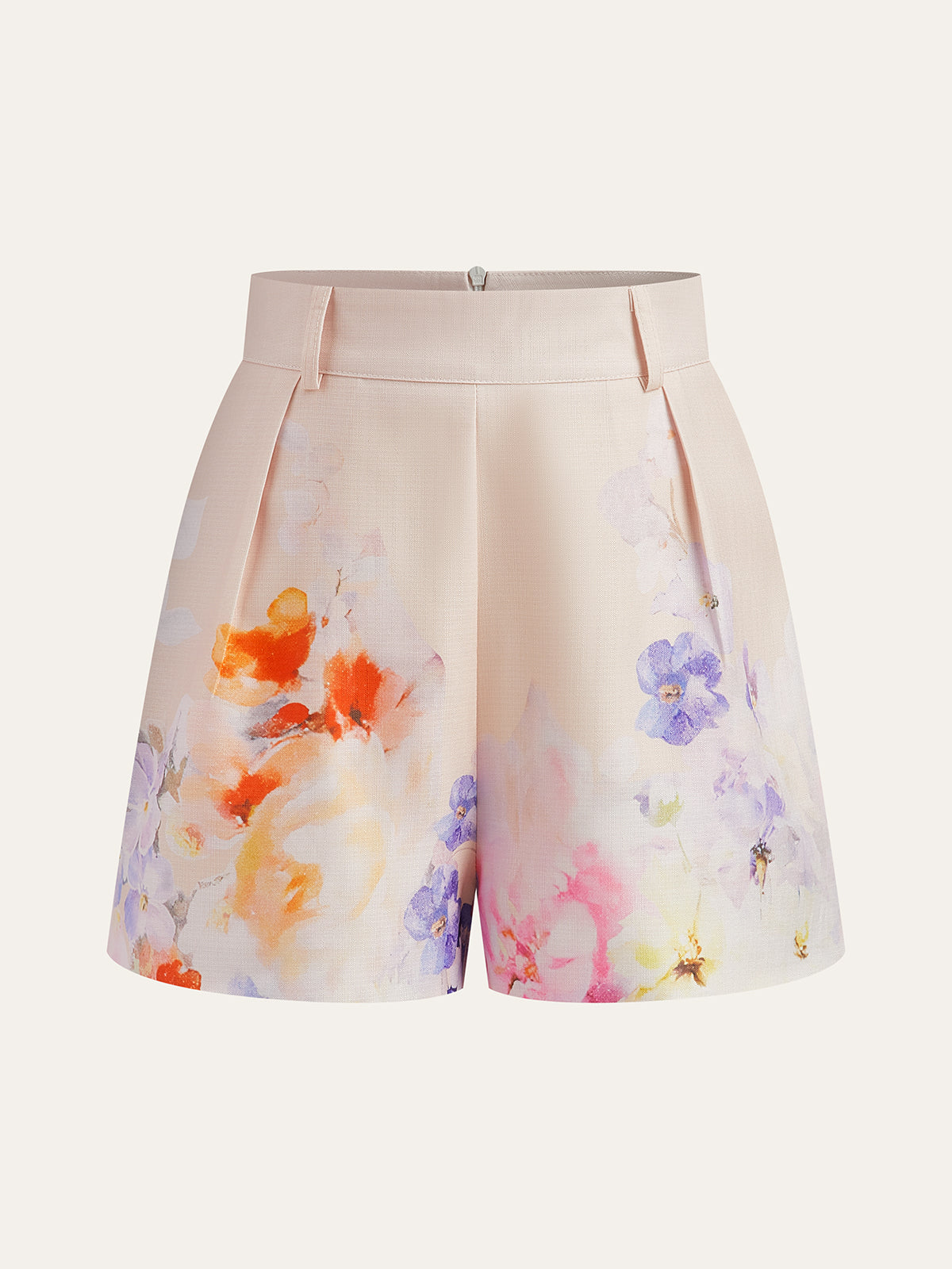 Watercolor Floral Belted Shorts Set-Massicos