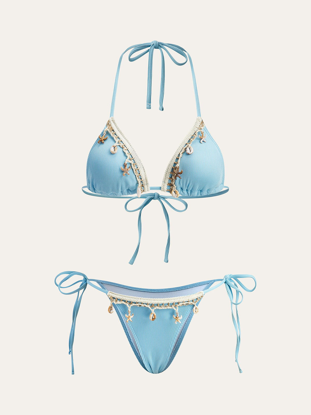 Shell Charm Trim Tie Bikini Set-Massicos