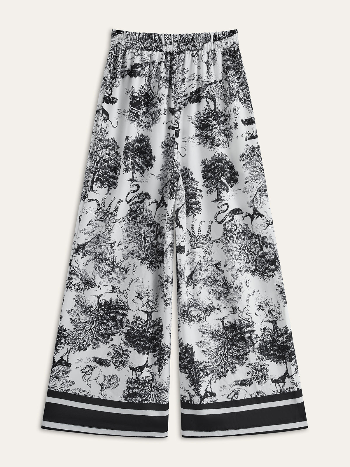 Printed Pants Set With Striped Trim-Massicos
