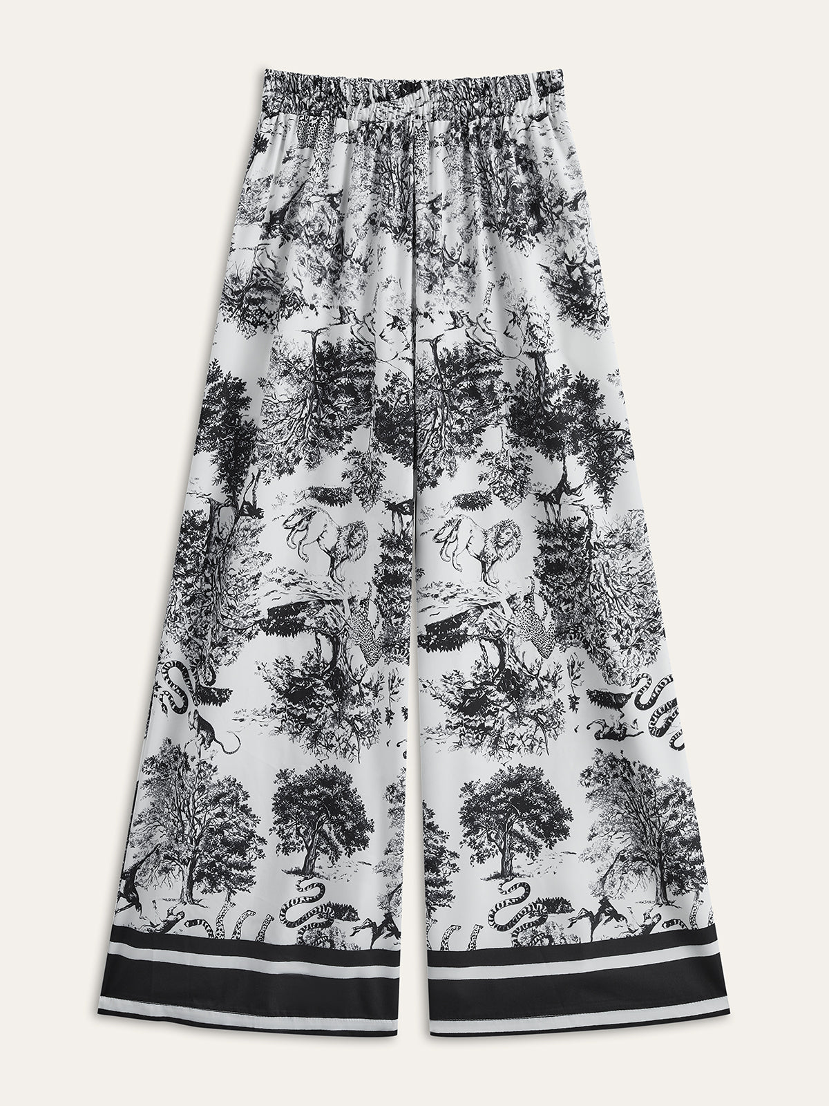 Printed Pants Set With Striped Trim-Massicos