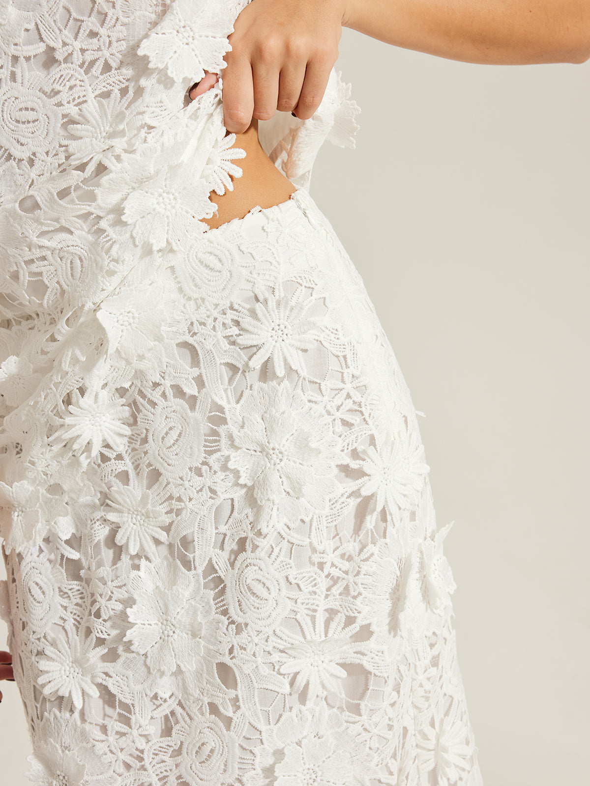 Floral Embroidered Semi-Sheer Lace Skirt-Massicos
