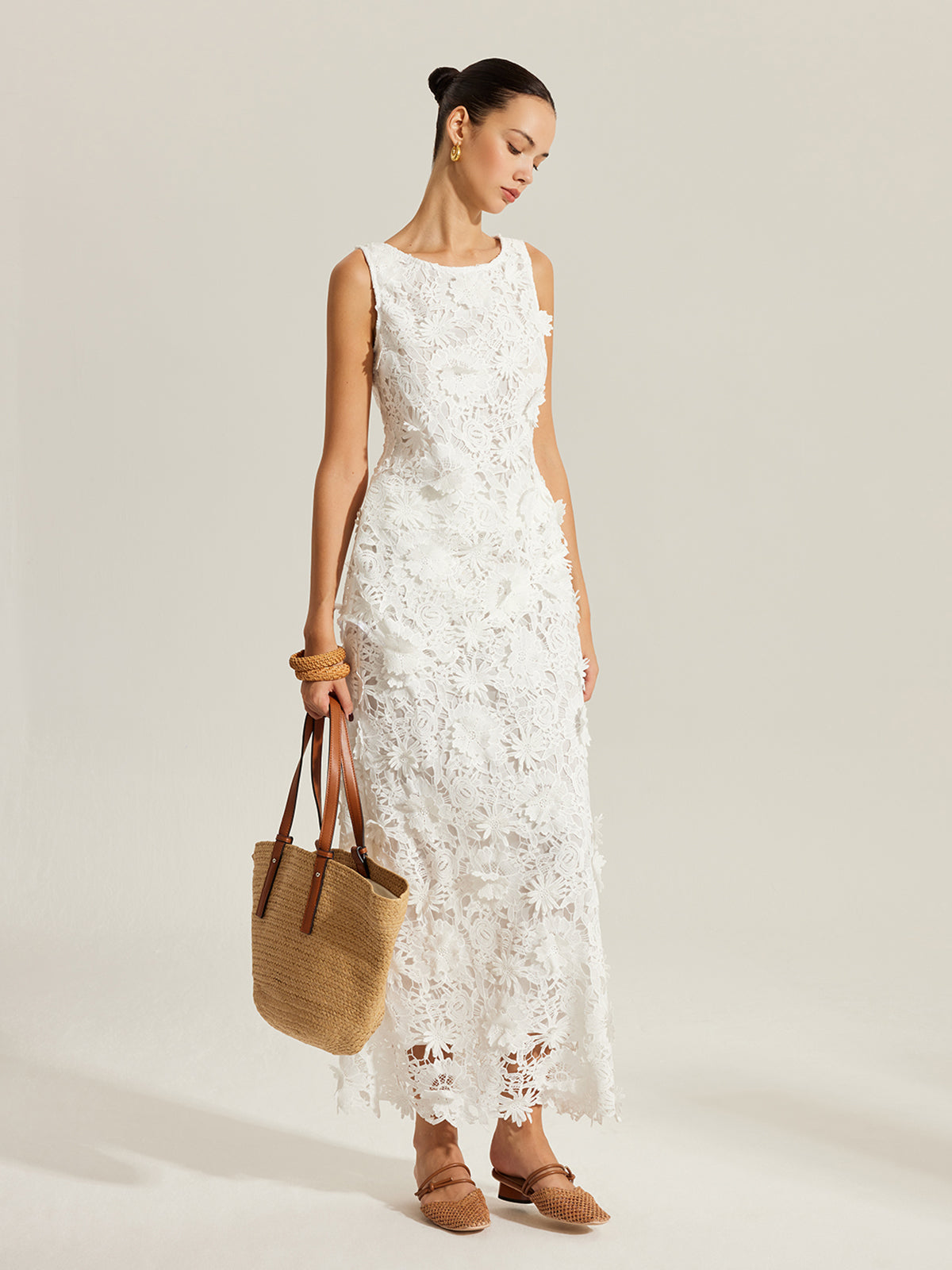 Floral Embroidered Semi-Sheer Lace Skirt-Massicos