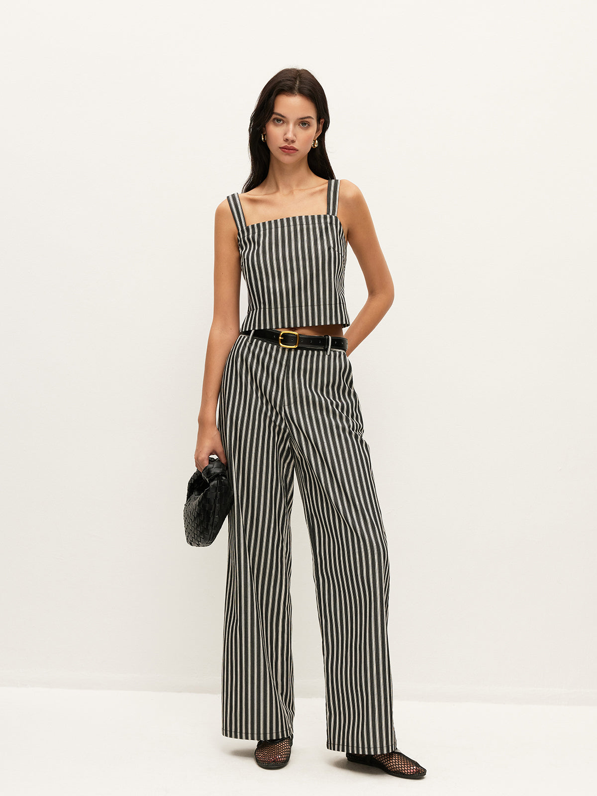 Square-Neck Pinstripe Sleeveless Top-Massicos