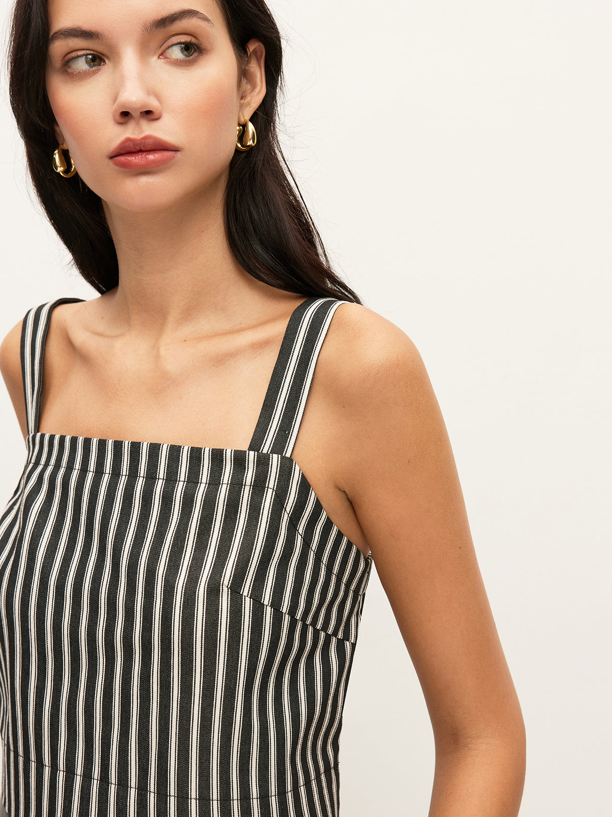 Square-Neck Pinstripe Sleeveless Top-Massicos