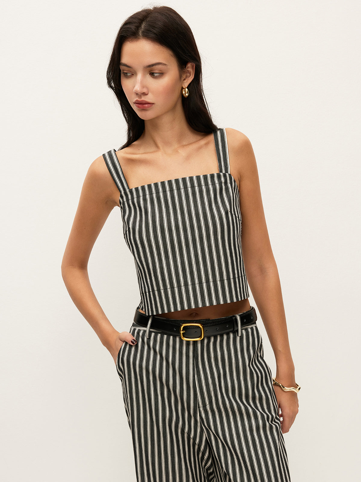 Square-Neck Pinstripe Sleeveless Top-Massicos