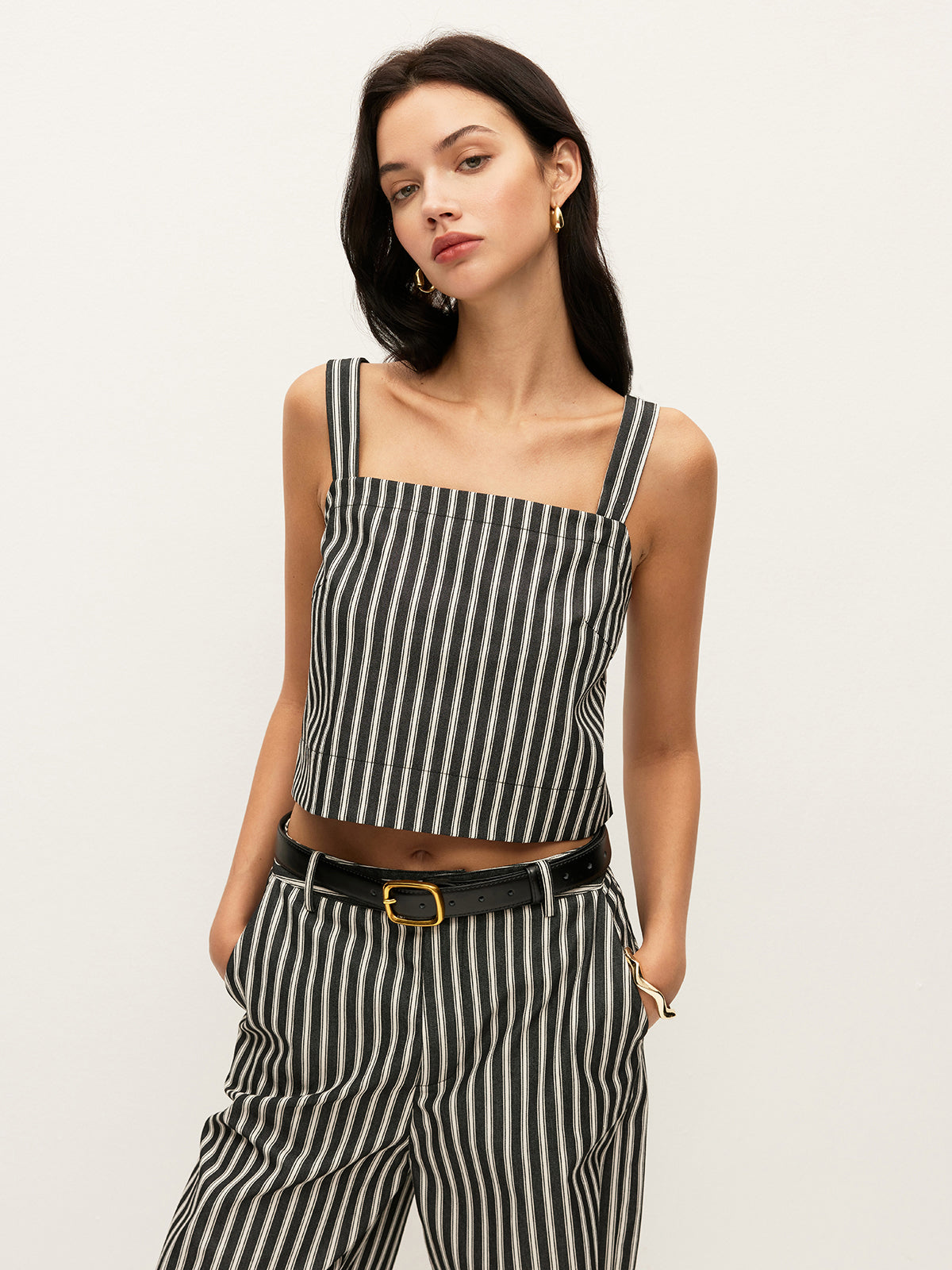Square-Neck Pinstripe Sleeveless Top-Massicos