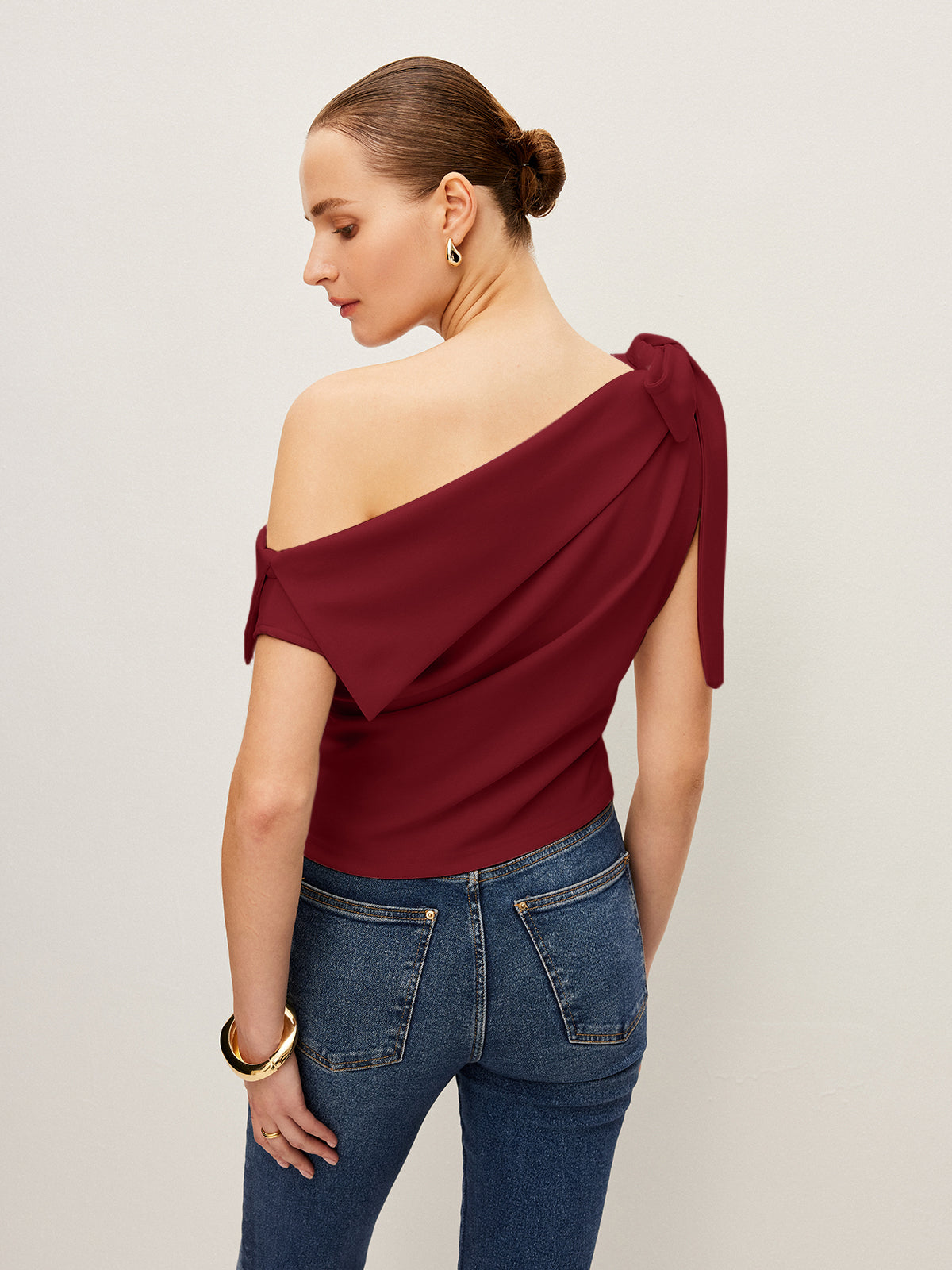 One-Shoulder Top With Bow Detail-Massicos
