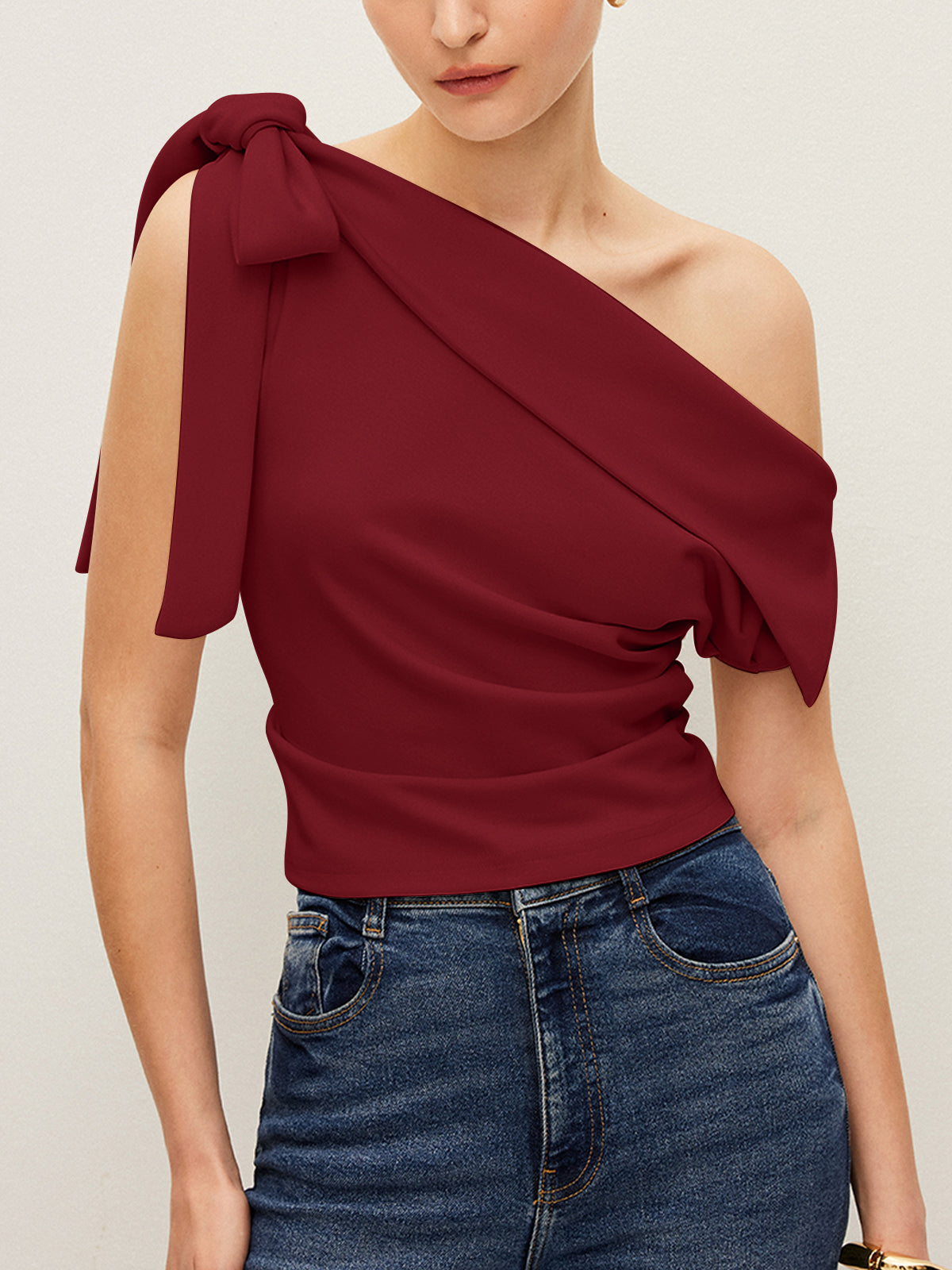 One-Shoulder Top With Bow Detail-Massicos