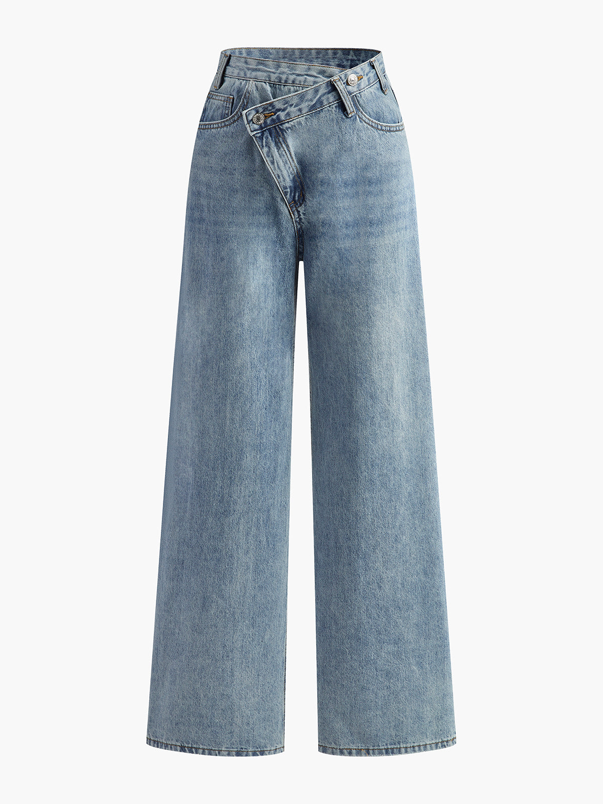 Asymmetric Waist Wide-Leg Jeans-Massicos